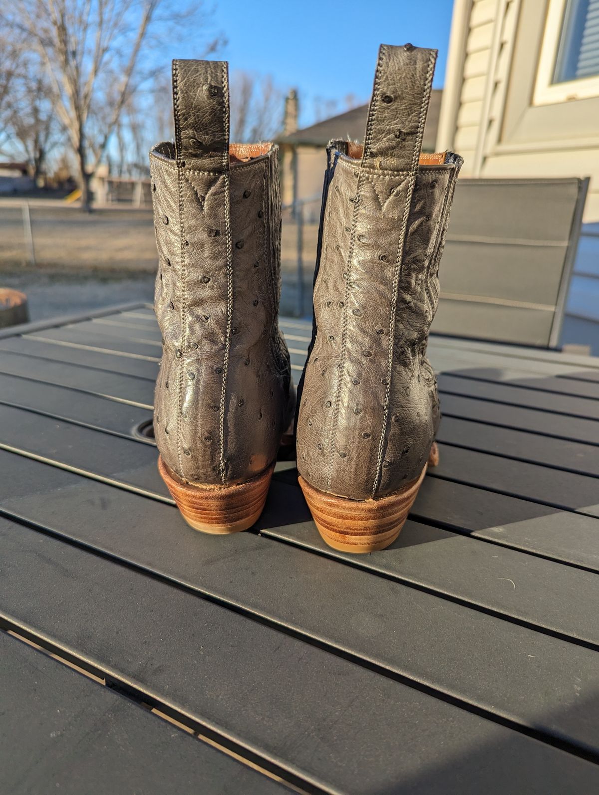 Photo by msmith1389 on February 1, 2024 of the Flora Knight Bespoke Cowboy Chelsea Boot in Quilled Ostrich Grey.