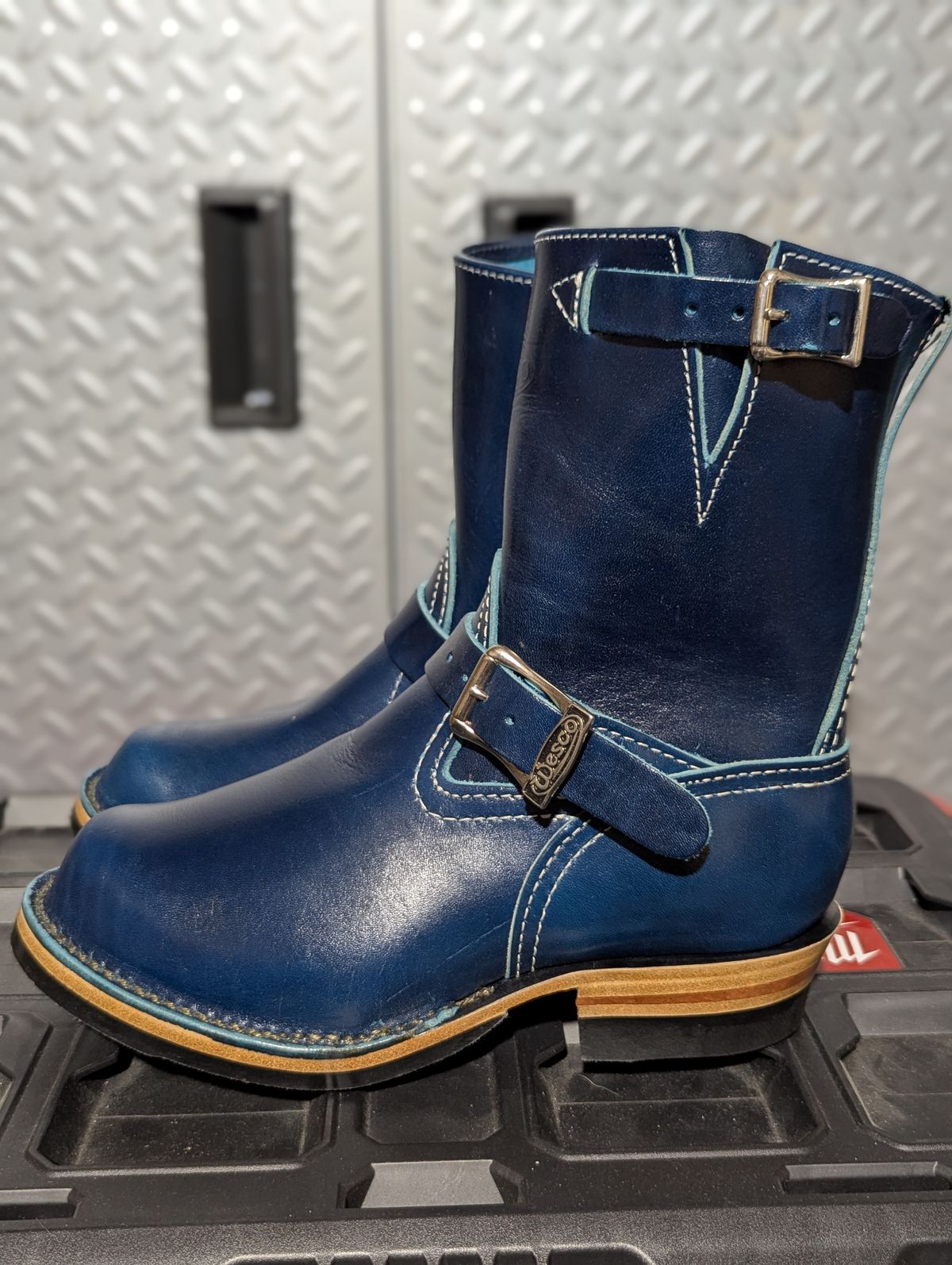 Photo by msmith1389 on October 1, 2025 of the Wesco Boss Engineer Boot in Shinki Blue Oiled Horsebutt.