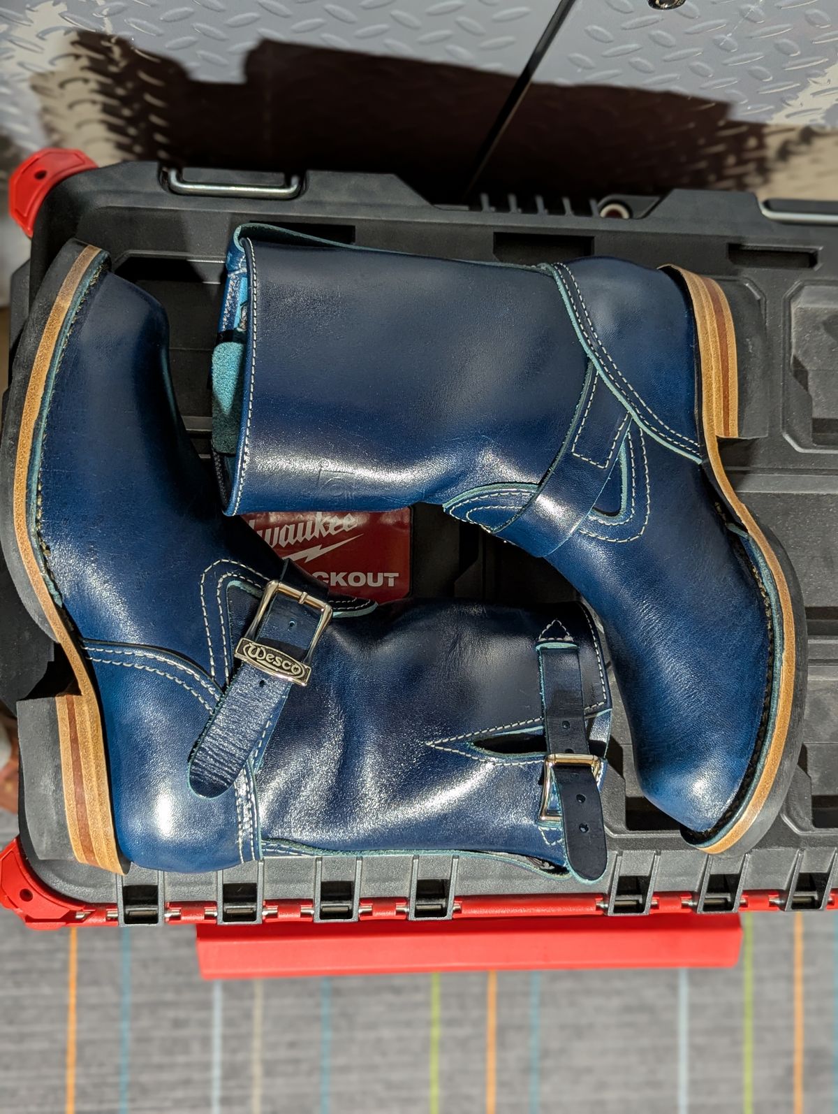 Photo by msmith1389 on December 1, 2025 of the Wesco Boss Engineer Boot in Shinki Blue Oiled Horsebutt.