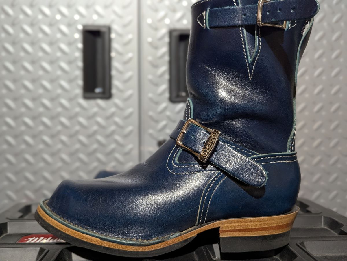 Photo by msmith1389 on April 1, 2026 of the Wesco Boss Engineer Boot in Shinki Blue Oiled Horsebutt.