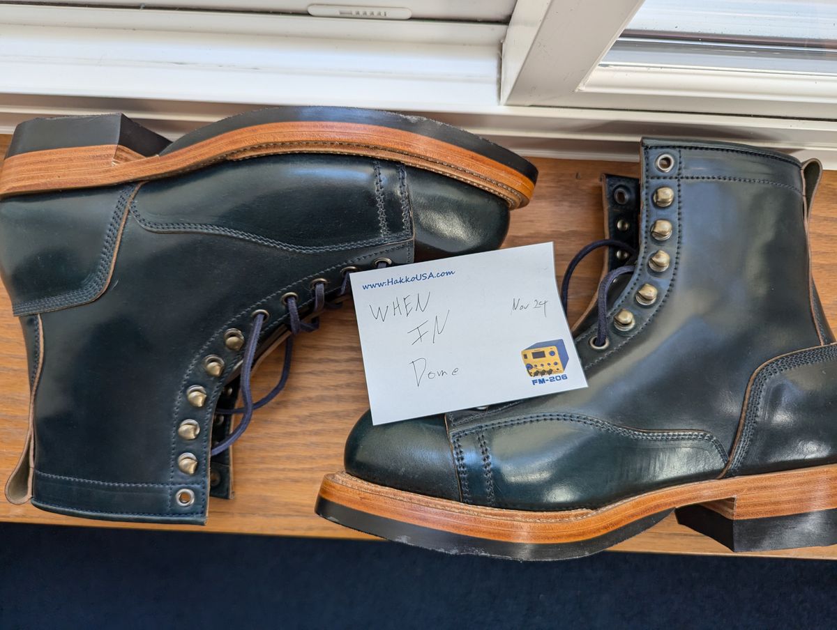 Photo by msmith1389 on November 1, 2024 of the Renav Monkey Boot in Horween Intense Blue Shell Cordovan.