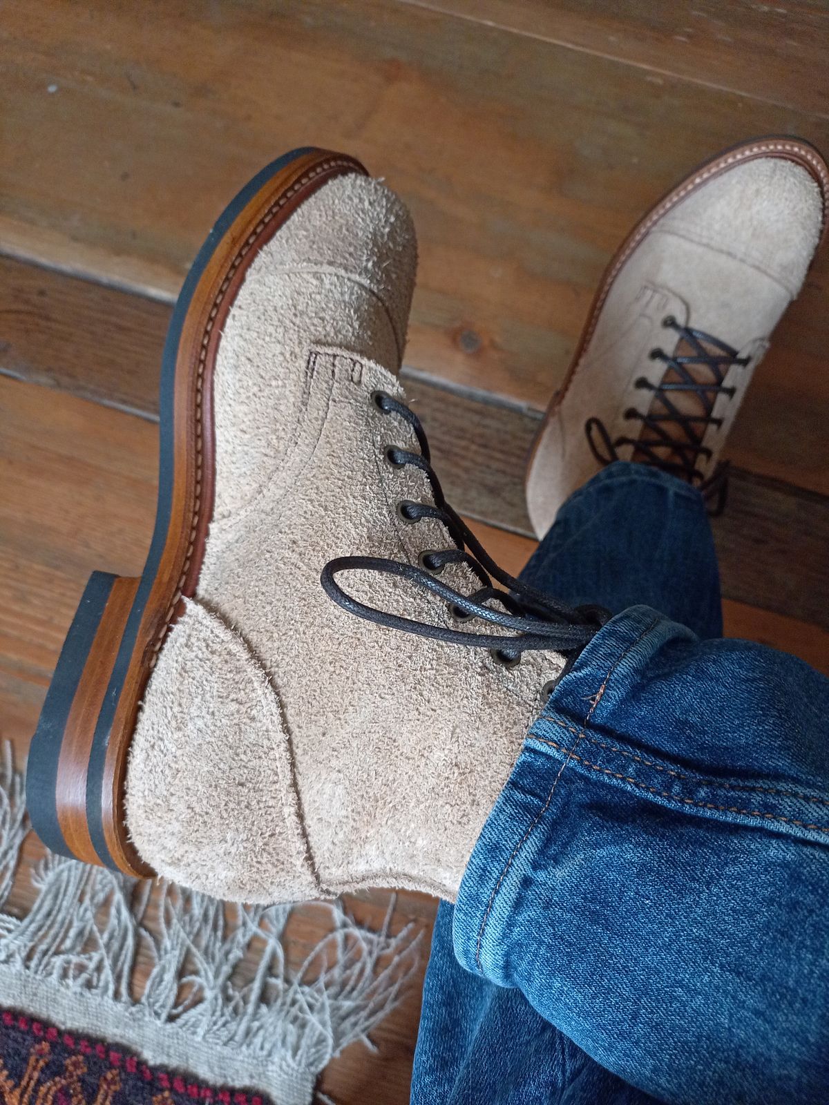 Photo by Llandris on May 27, 2024 of the Truman Cap Toe Boot in Wooly Bully Roughout.