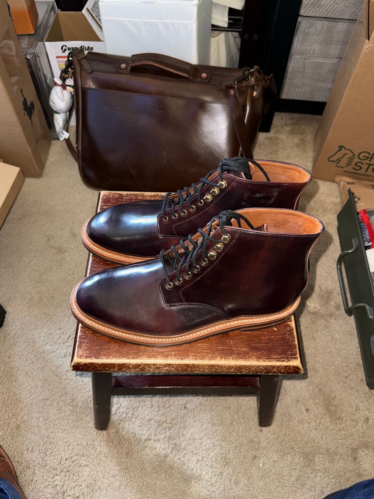 Photo by HeritageWearingPatriot on July 3, 2026 of the Grant Stone Edward Boot in Horween Marbled Color 8 Shell Cordovan.