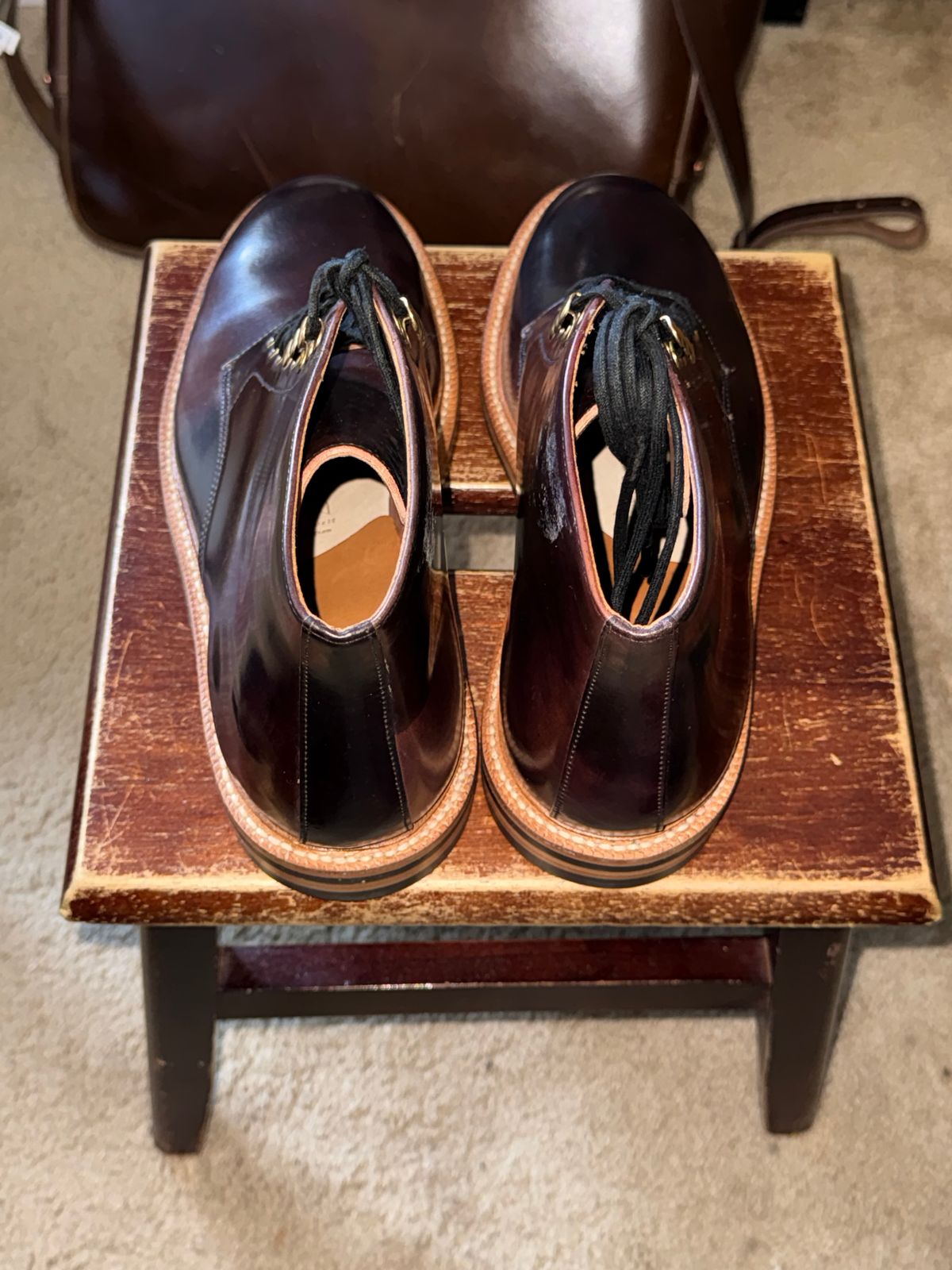 Photo by HeritageWearingPatriot on July 3, 2026 of the Grant Stone Edward Boot in Horween Marbled Color 8 Shell Cordovan.