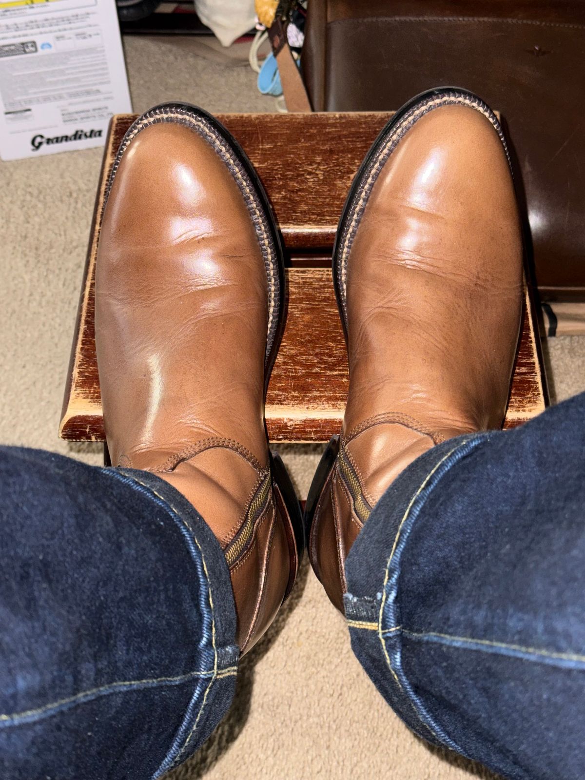Photo by HeritageWearingPatriot on June 3, 2026 of the Grant Stone Elias in Horween Dune Chromexcel.