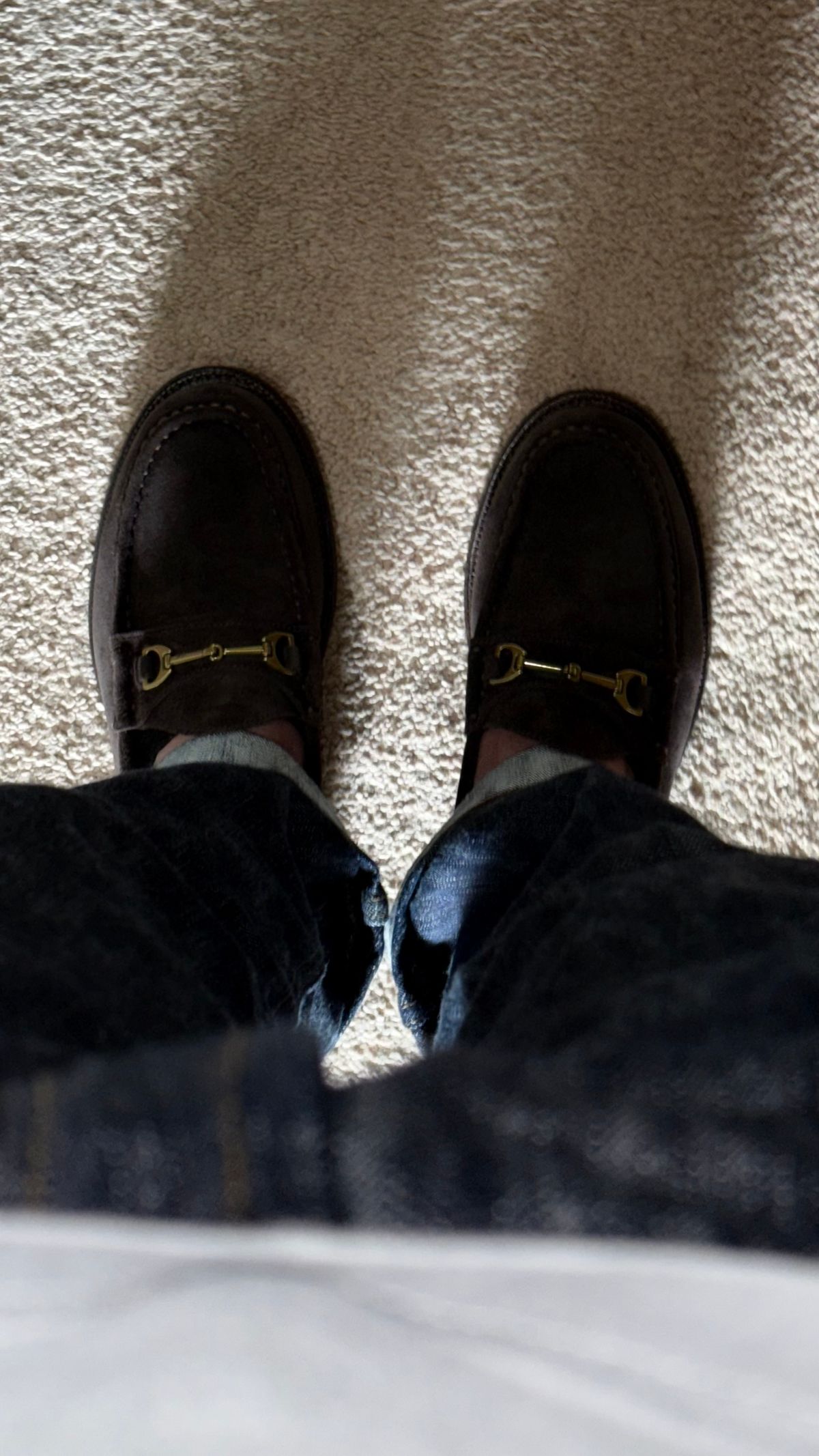 Photo by boots_4_me on August 2, 2025 of the Grant Stone Horse Bit Loafers in C.F. Stead Espresso Repello Calf Suede.
