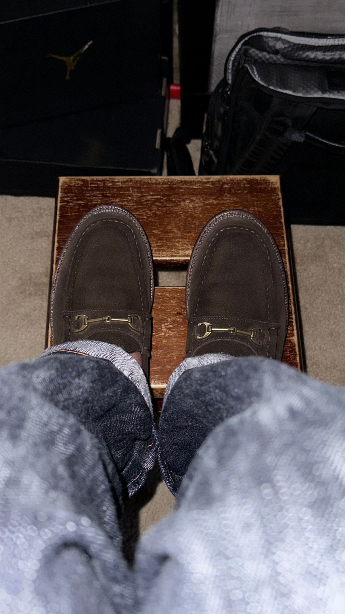 Photo by boots_4_me on August 7, 2025 of the Grant Stone Horse Bit Loafers in C.F. Stead Espresso Repello Calf Suede.