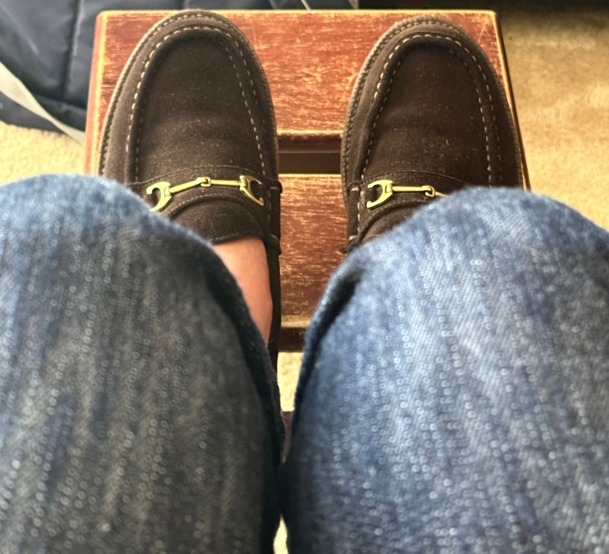 Photo by boots_4_me on September 1, 2025 of the Grant Stone Horse Bit Loafers in C.F. Stead Espresso Repello Calf Suede.