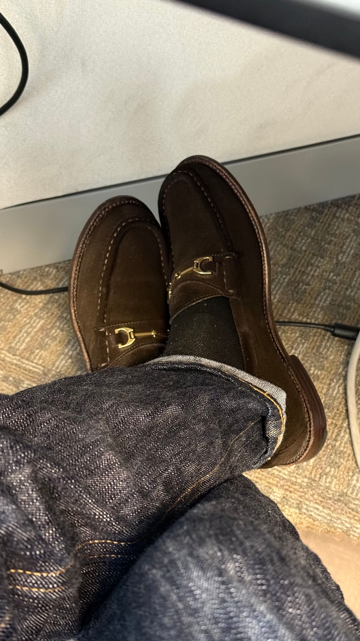 Photo by boots_4_me on September 19, 2025 of the Grant Stone Horse Bit Loafers in C.F. Stead Espresso Repello Calf Suede.