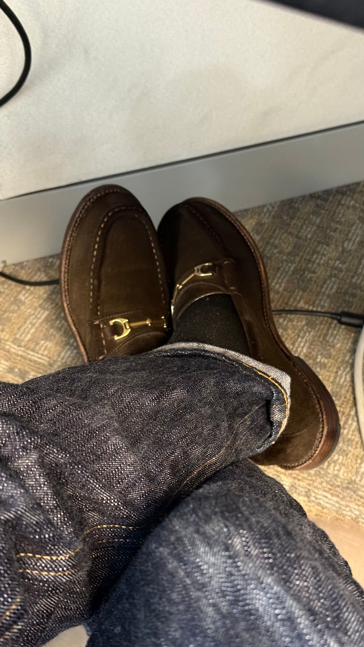 Photo by boots_4_me on September 19, 2025 of the Grant Stone Horse Bit Loafers in C.F. Stead Espresso Repello Calf Suede.