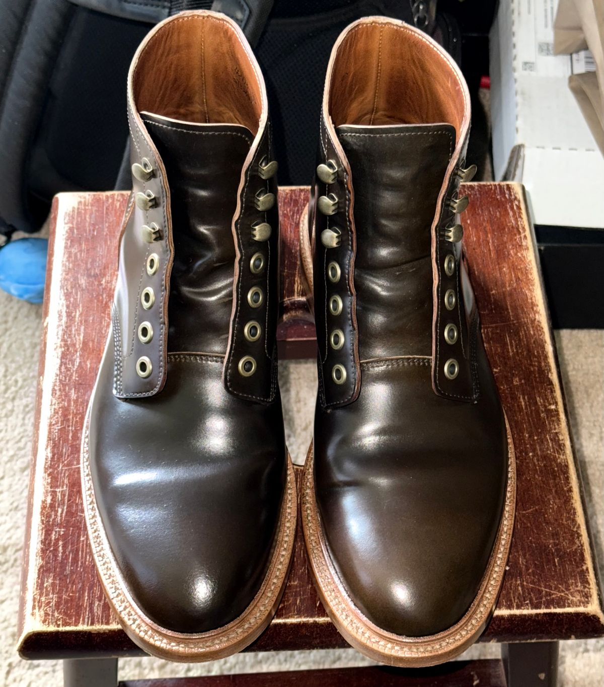 Photo by boots_4_me on May 18, 2025 of the Grant Stone Diesel Boot in Horween Maduro Shell Cordovan.