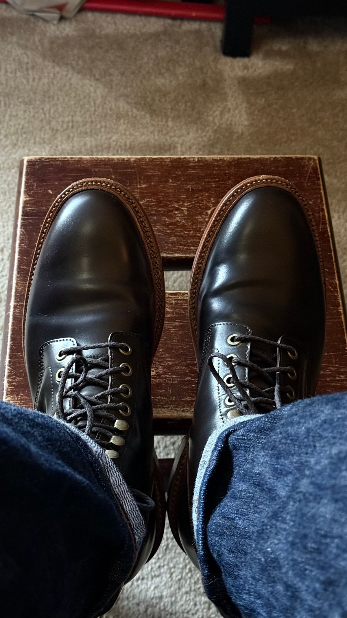 Photo by boots_4_me on August 30, 2025 of the Grant Stone Diesel Boot in Horween Maduro Shell Cordovan.