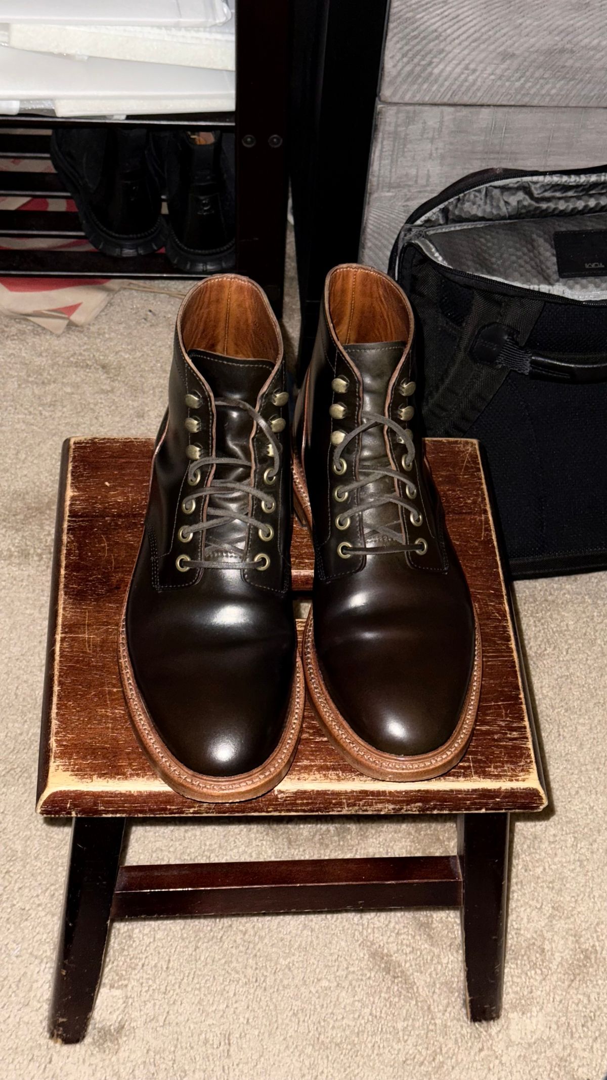 Photo by boots_4_me on September 10, 2025 of the Grant Stone Diesel Boot in Horween Maduro Shell Cordovan.