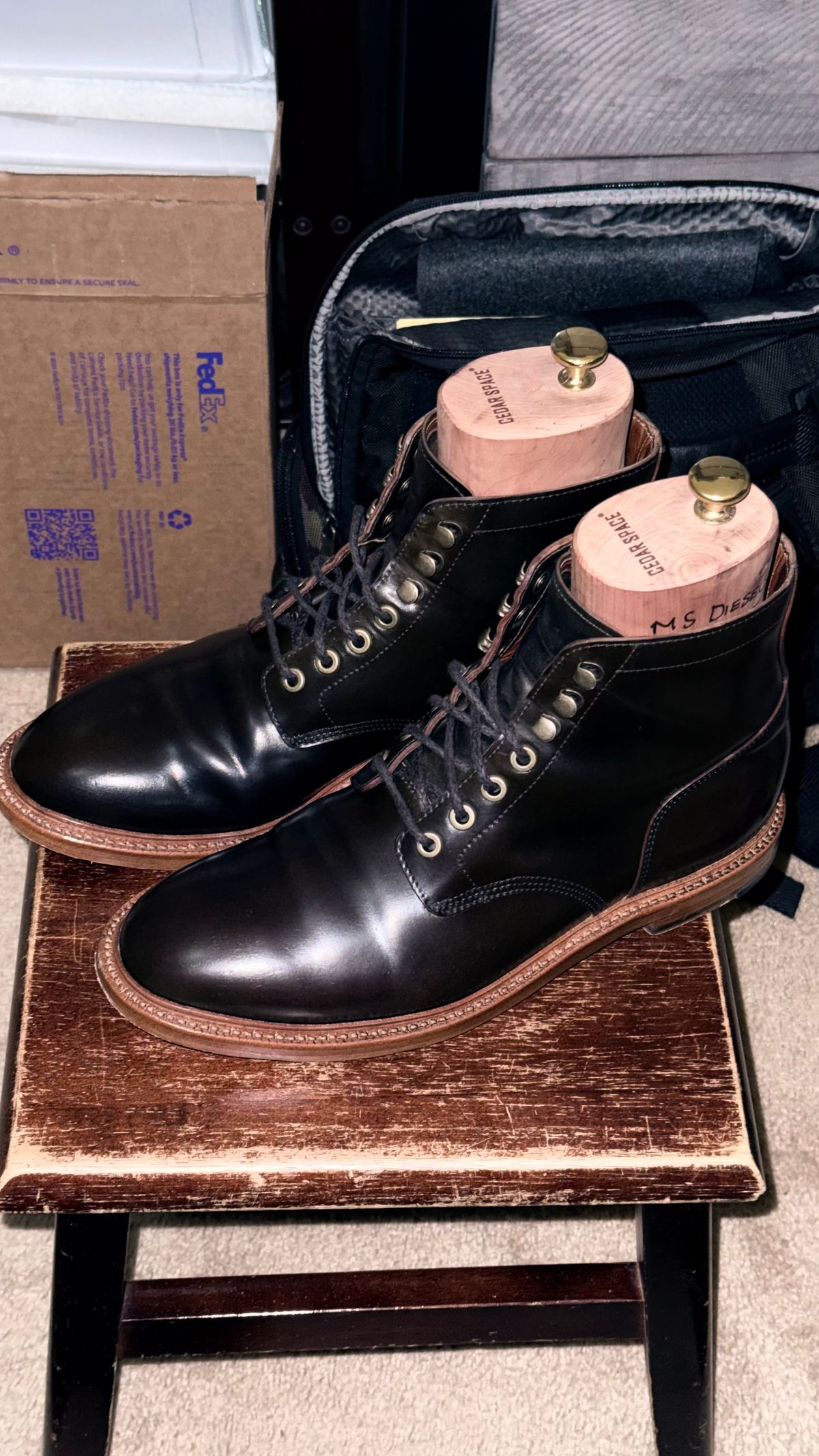 Photo by boots_4_me on October 12, 2025 of the Grant Stone Diesel Boot in Horween Maduro Shell Cordovan.