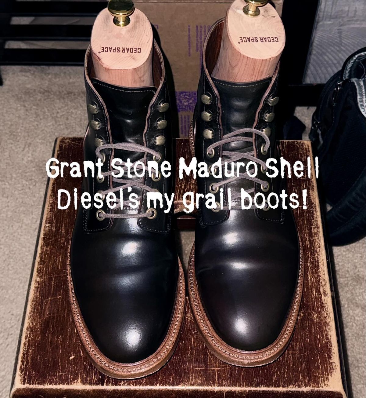 Photo by boots_4_me on October 28, 2025 of the Grant Stone Diesel Boot in Horween Maduro Shell Cordovan.