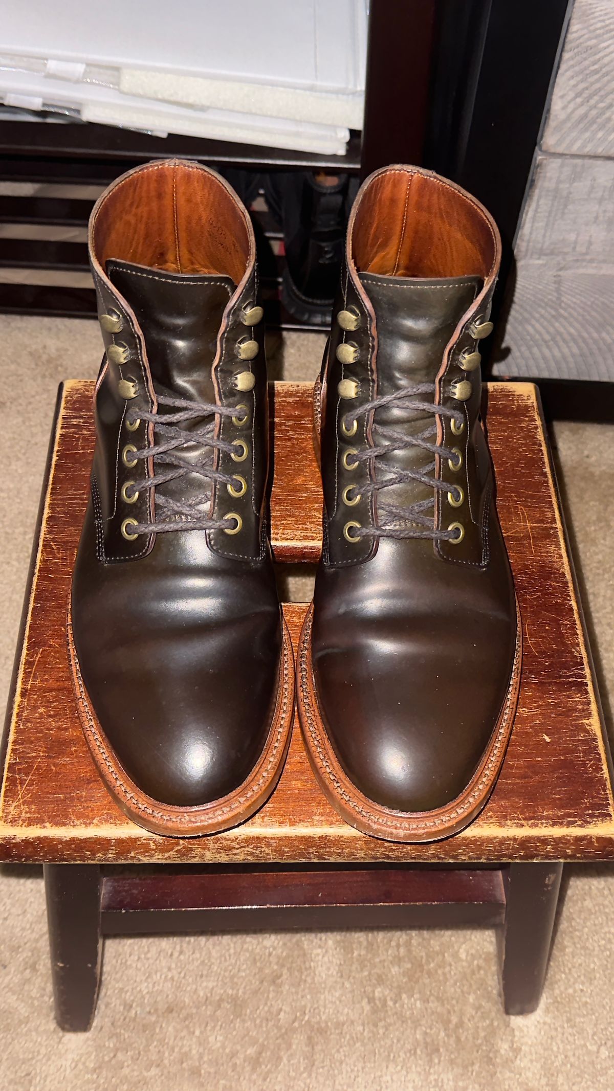 Photo by boots_4_me on December 4, 2025 of the Grant Stone Diesel Boot in Horween Maduro Shell Cordovan.