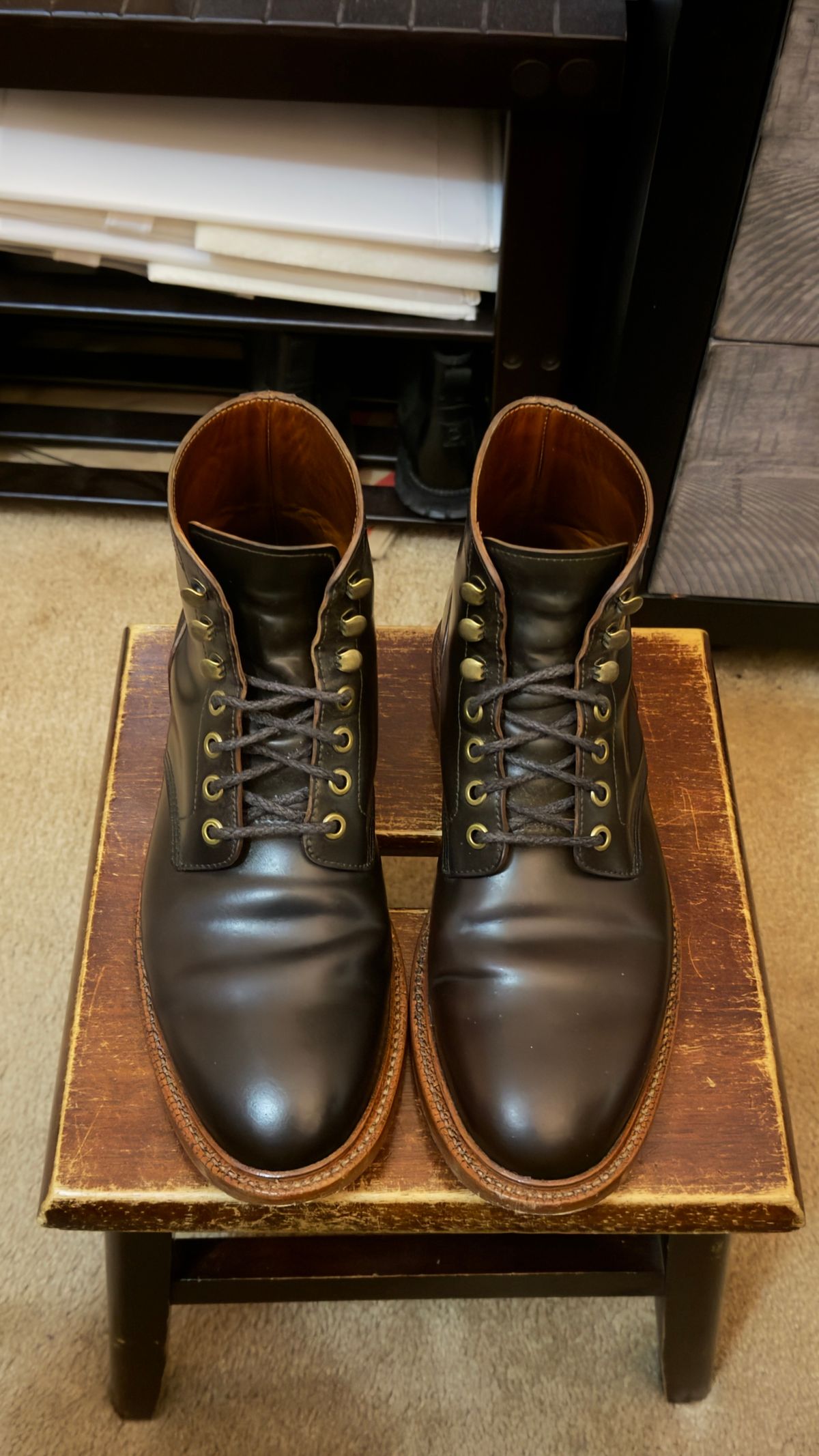 Photo by boots_4_me on December 4, 2025 of the Grant Stone Diesel Boot in Horween Maduro Shell Cordovan.