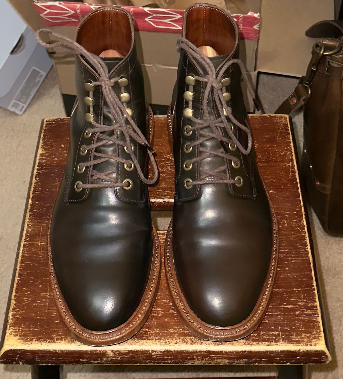 Photo by boots_4_me on February 15, 2026 of the Grant Stone Diesel Boot in Horween Maduro Shell Cordovan.