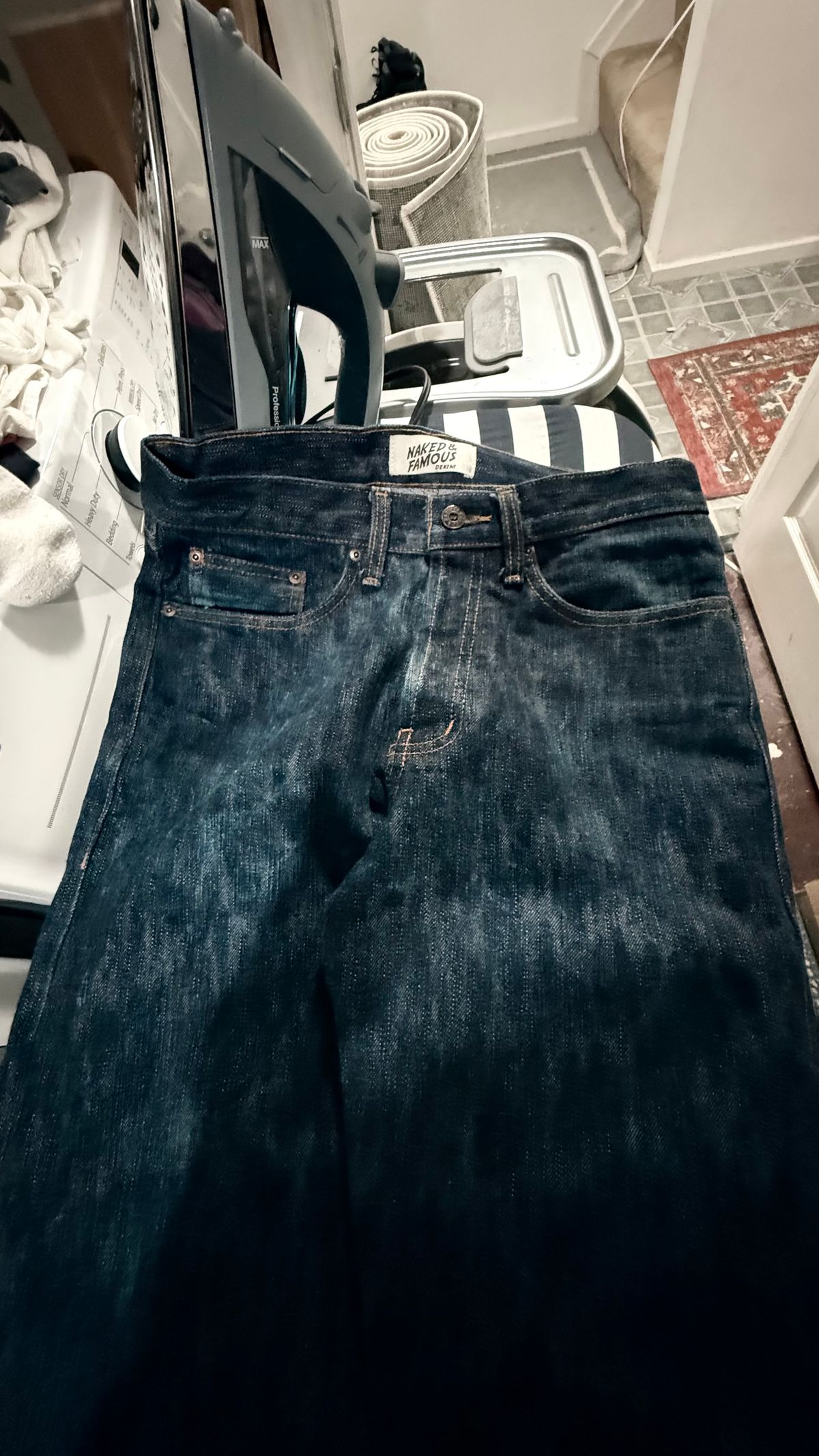 Photo by HeritageWearingPatriot on September 21, 2025 of the Naked & Famous Sakura True Guy Fit in 16oz Selvedge Denim Slubby.