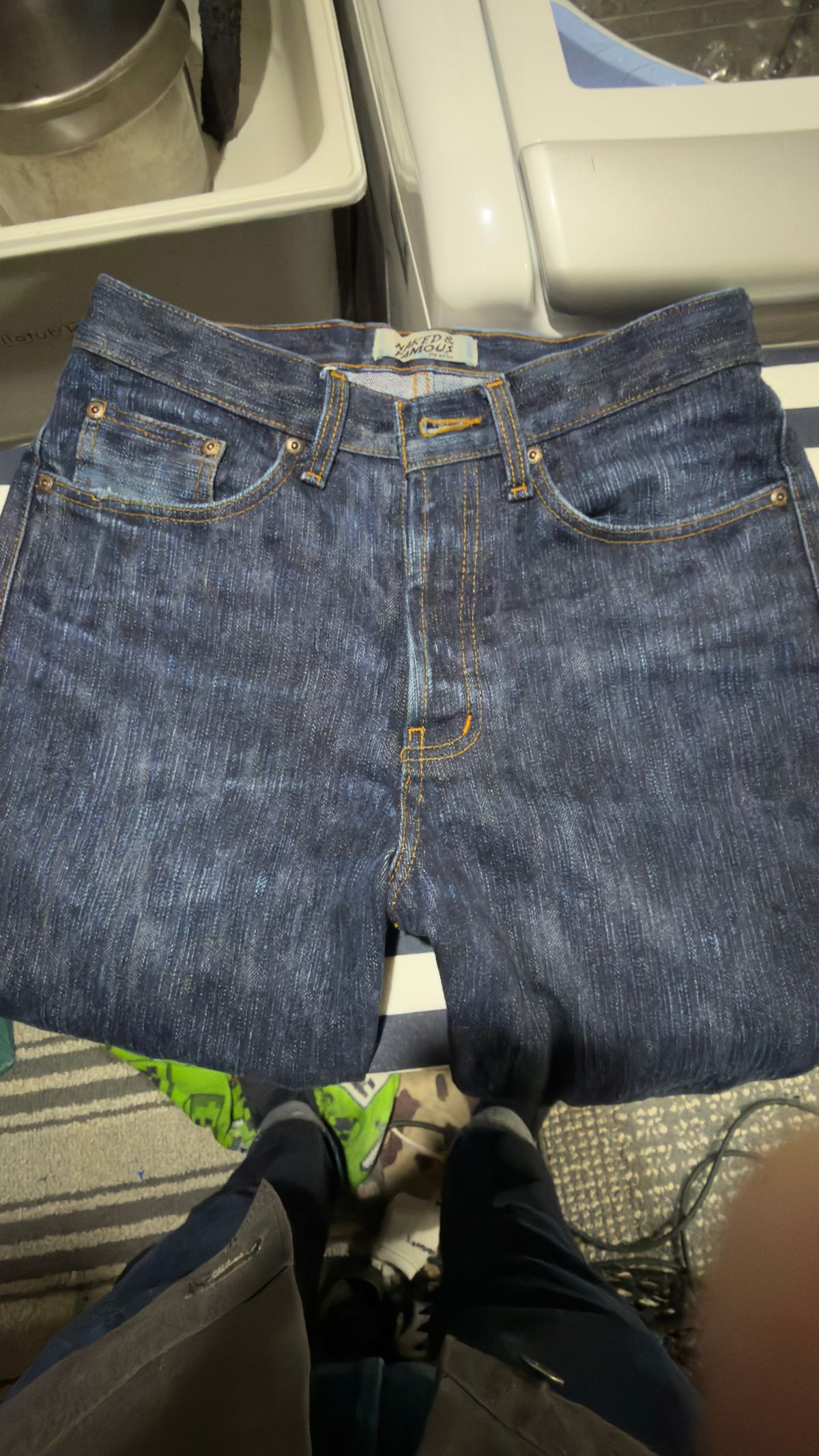 Photo by HeritageWearingPatriot on December 15, 2025 of the Naked & Famous Sakura True Guy Fit in 16oz Selvedge Denim Slubby.