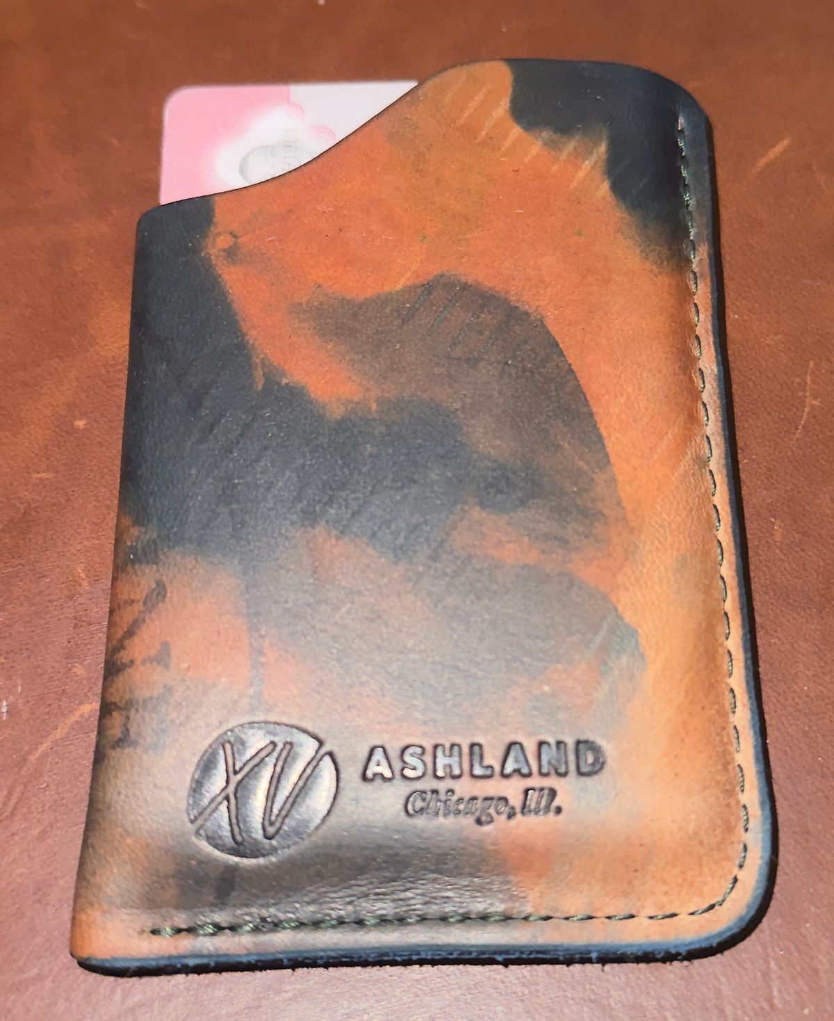 Photo by HeritageWearingPatriot on March 3, 2026 of the Ashland Leather One Shot card case in Horween Shell Cordovan Blue Marble.