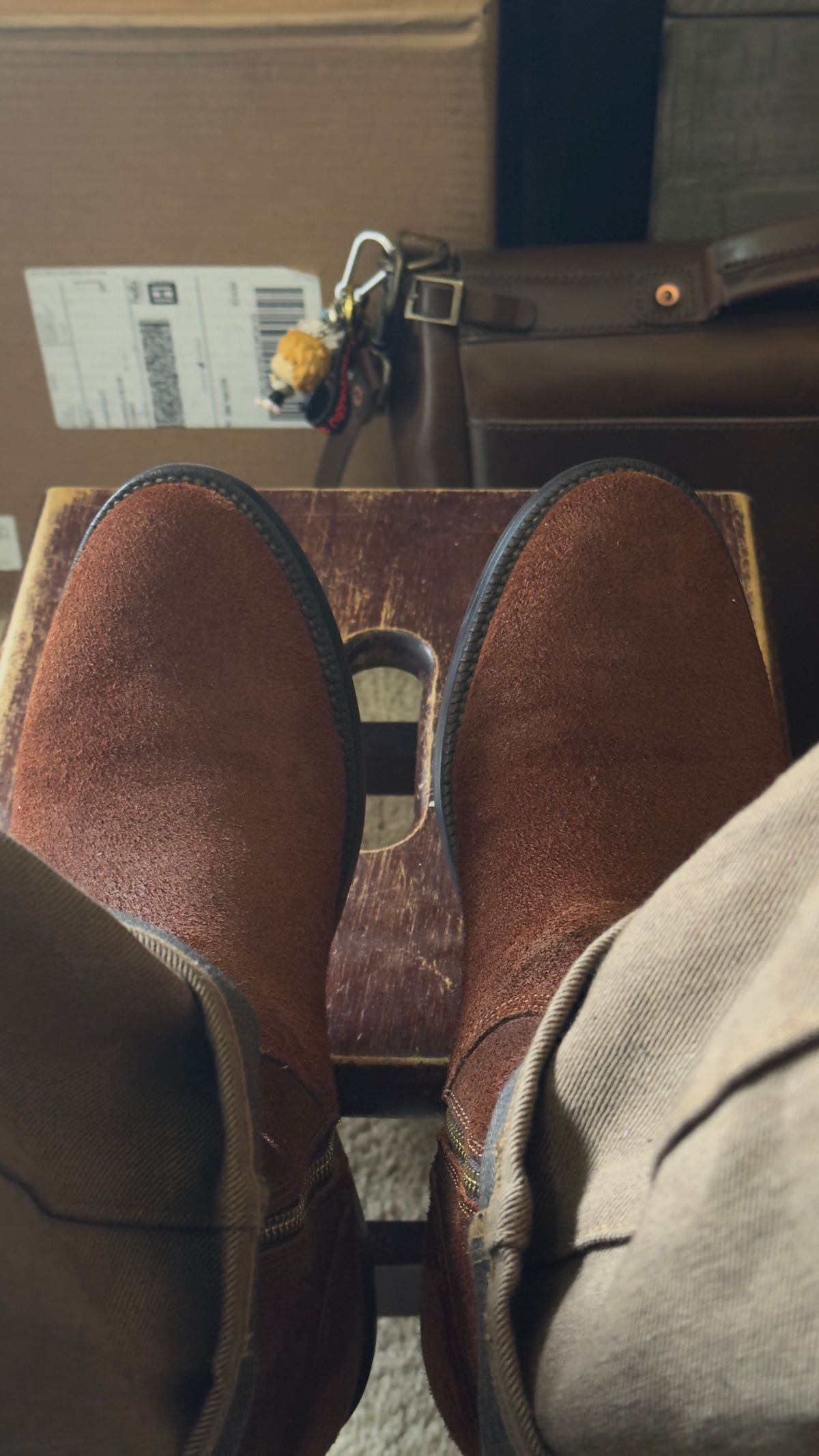 Photo by HeritageWearingPatriot on April 1, 2026 of the Grant Stone Elias in C.F. Stead Dark Oak Roughout.