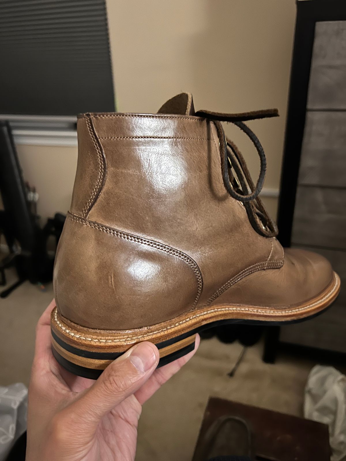 Photo by boots_4_me on May 8, 2023 of the Grant Stone Diesel Boot in Horween Dune Chromexcel.