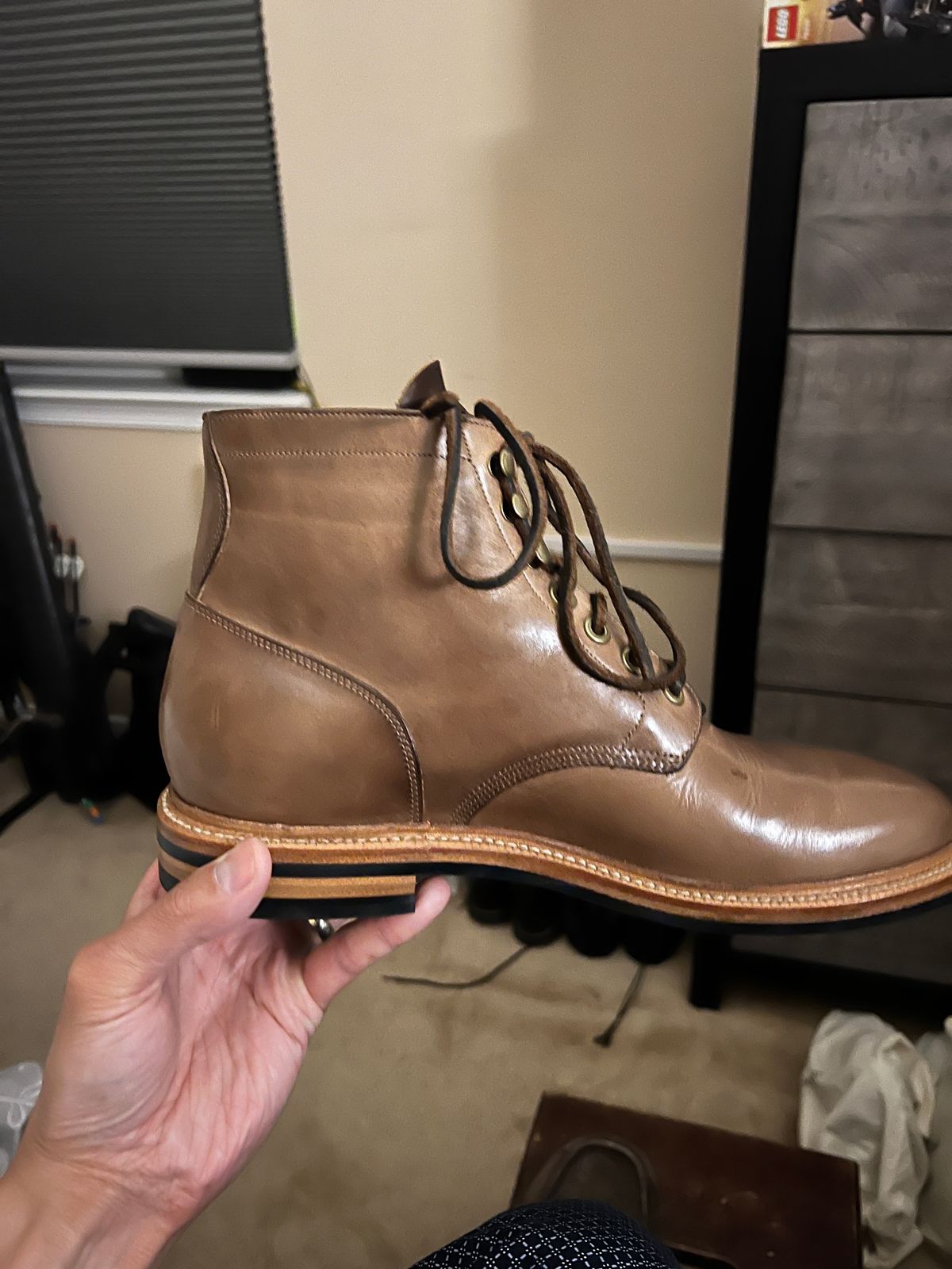 Photo by boots_4_me on May 8, 2023 of the Grant Stone Diesel Boot in Horween Dune Chromexcel.