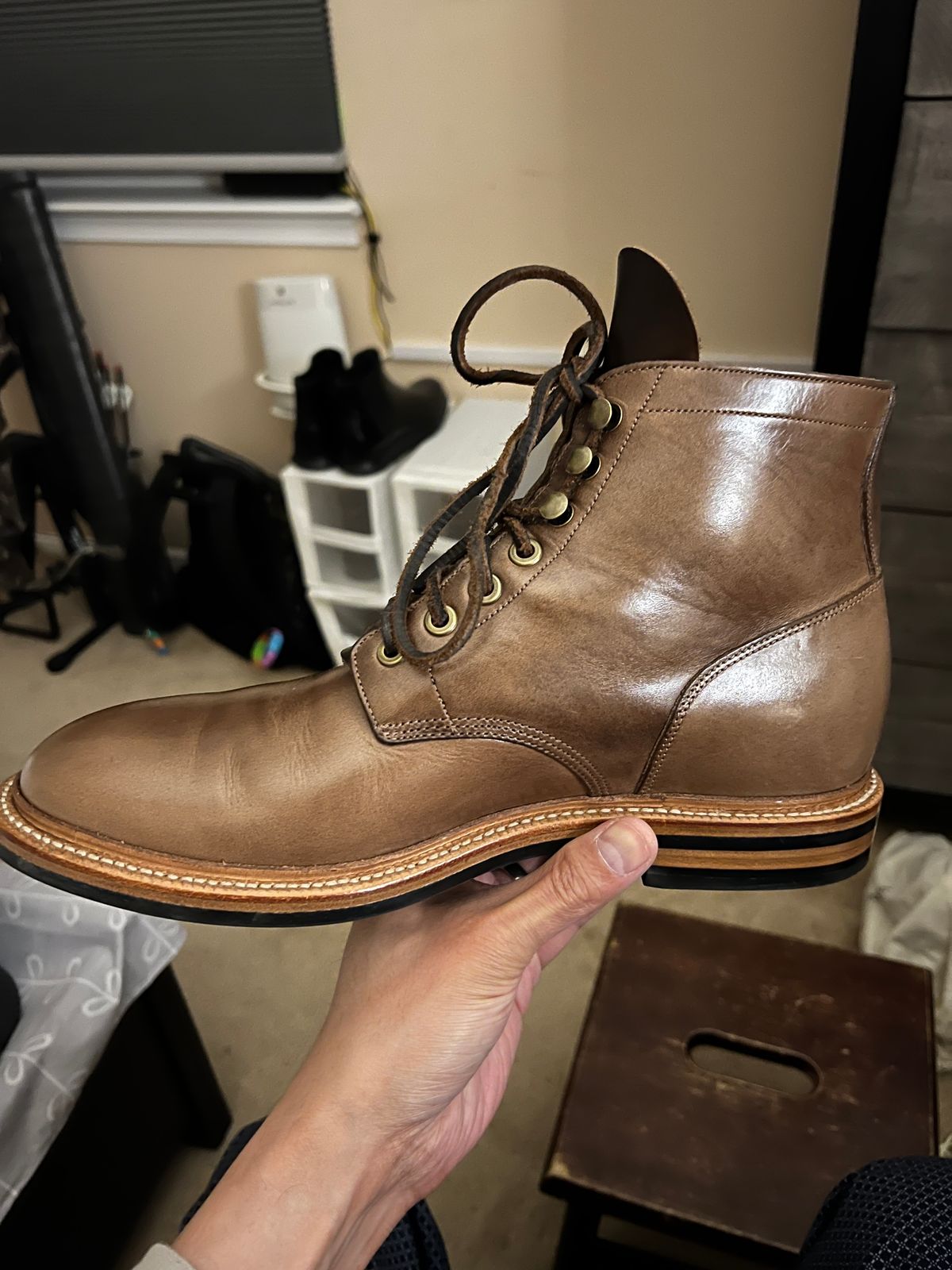 Photo by boots_4_me on May 8, 2023 of the Grant Stone Diesel Boot in Horween Dune Chromexcel.