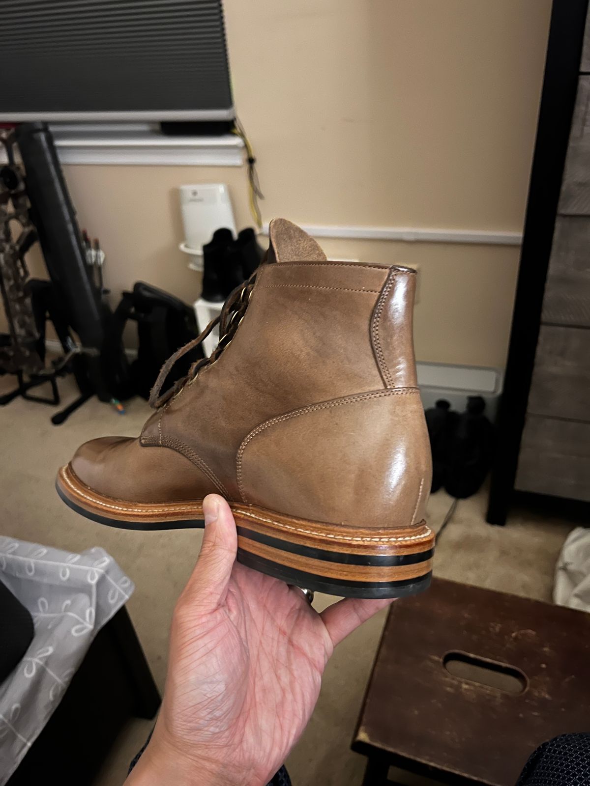 Photo by boots_4_me on May 8, 2023 of the Grant Stone Diesel Boot in Horween Dune Chromexcel.