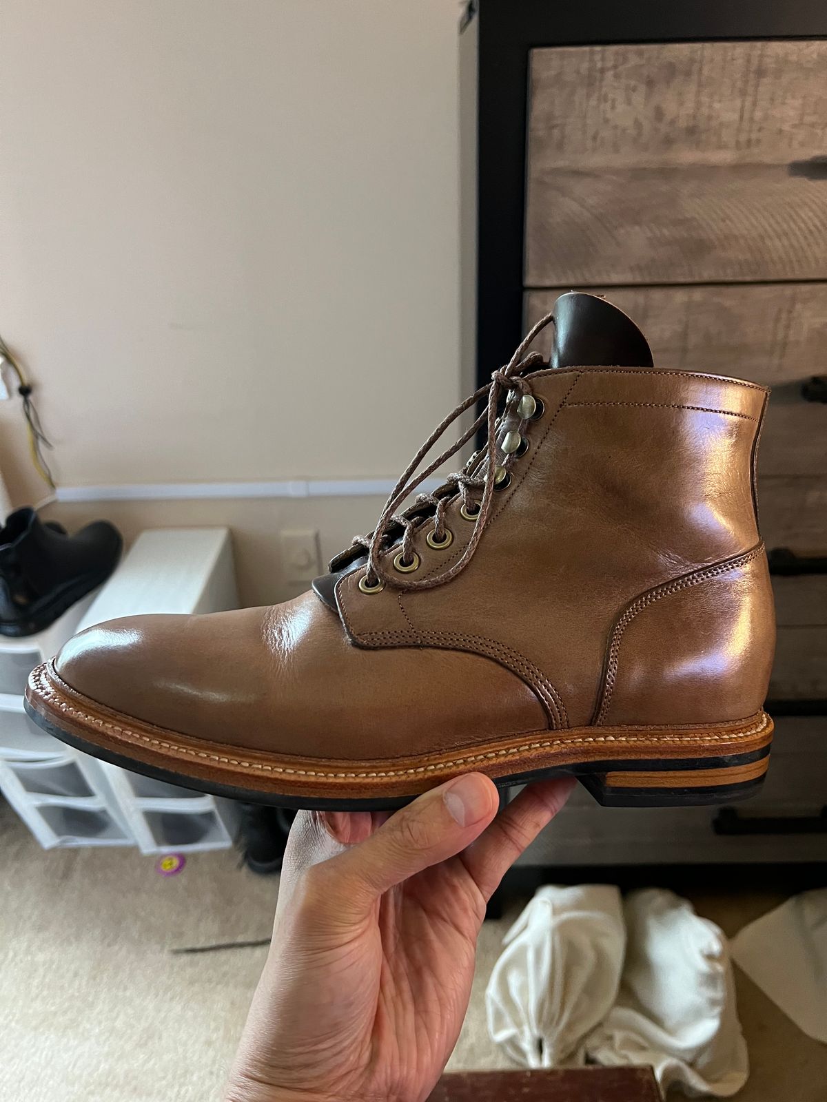 Photo by boots_4_me on May 15, 2023 of the Grant Stone Diesel Boot in Horween Dune Chromexcel.