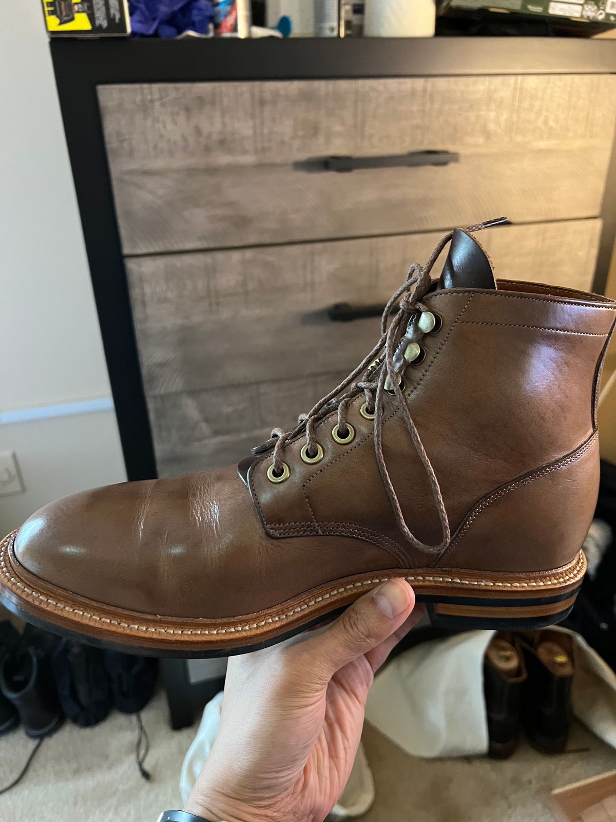 Photo by boots_4_me on May 15, 2023 of the Grant Stone Diesel Boot in Horween Dune Chromexcel.