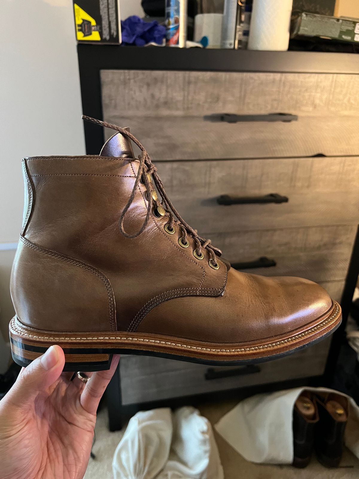 Photo by boots_4_me on May 15, 2023 of the Grant Stone Diesel Boot in Horween Dune Chromexcel.