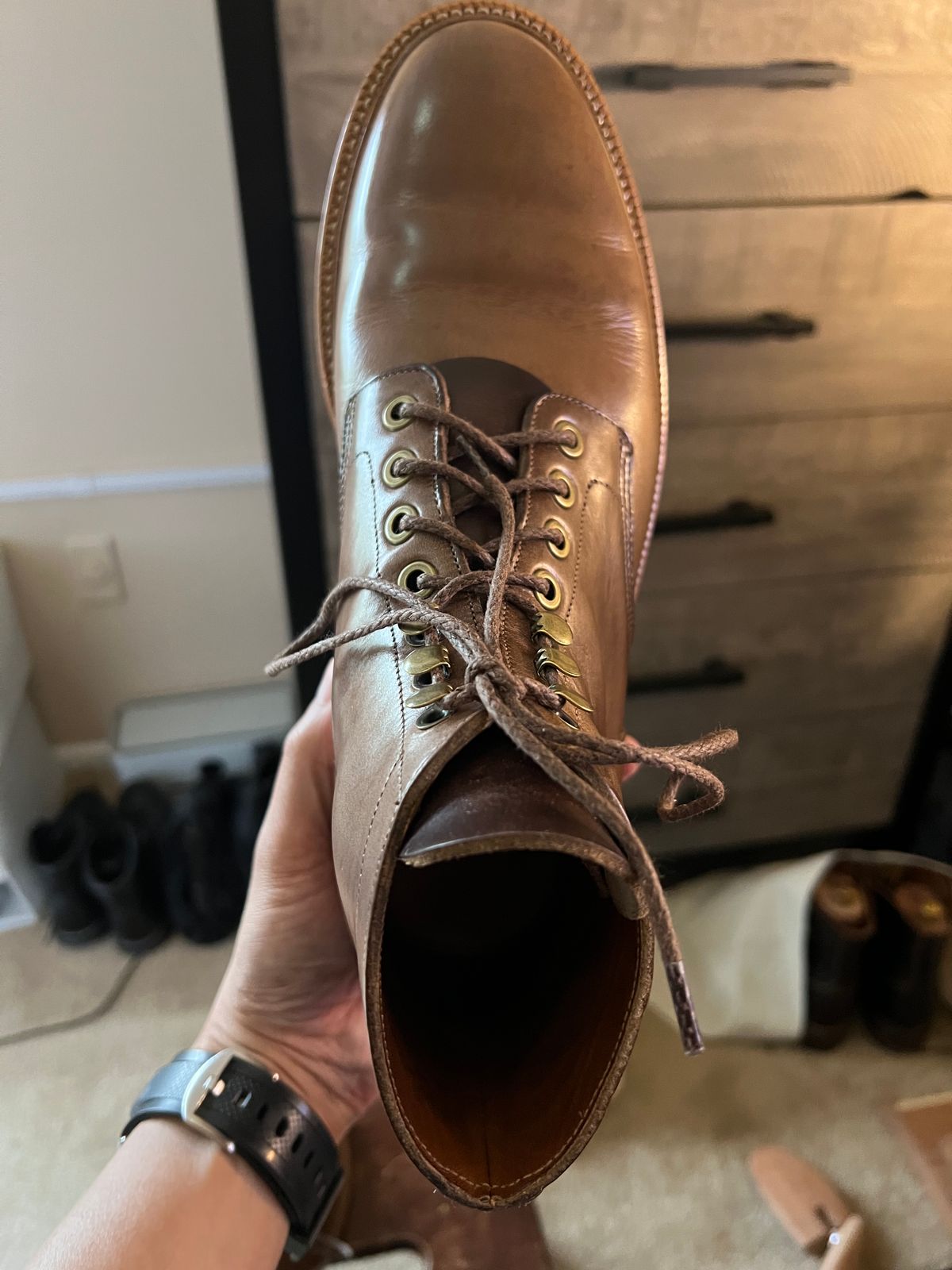 Photo by boots_4_me on May 15, 2023 of the Grant Stone Diesel Boot in Horween Dune Chromexcel.