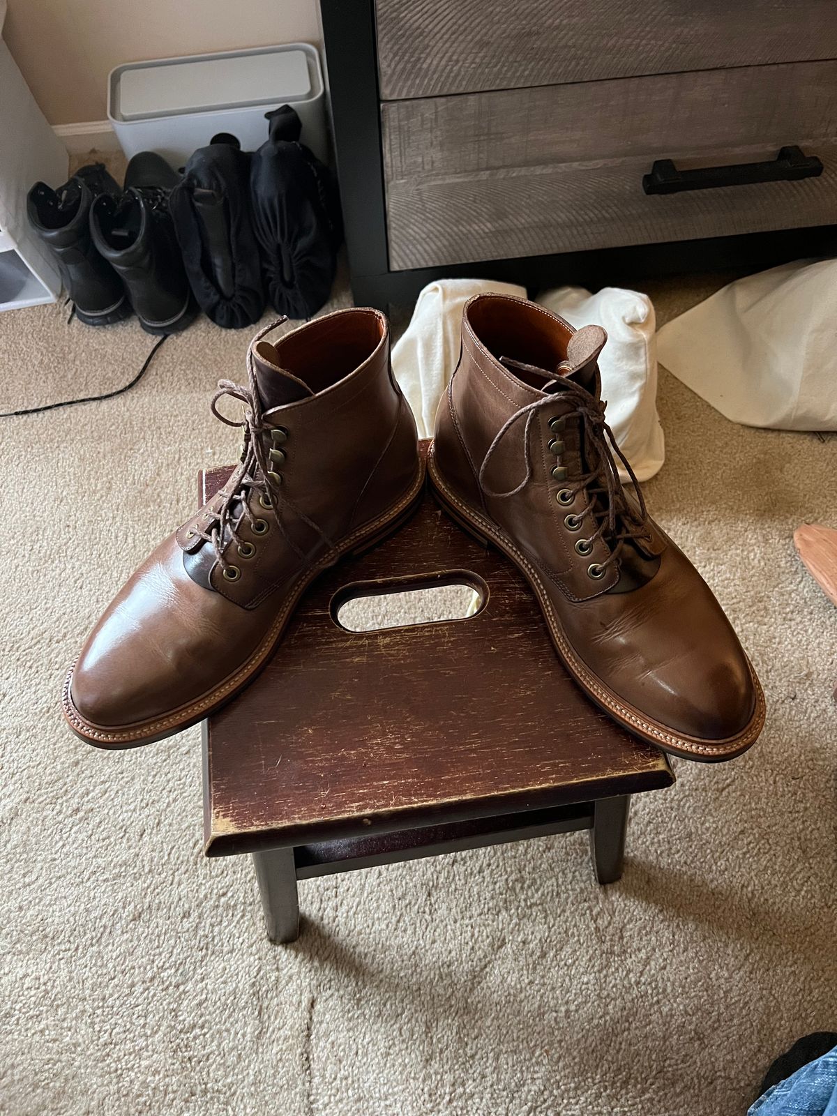 Photo by boots_4_me on May 15, 2023 of the Grant Stone Diesel Boot in Horween Dune Chromexcel.