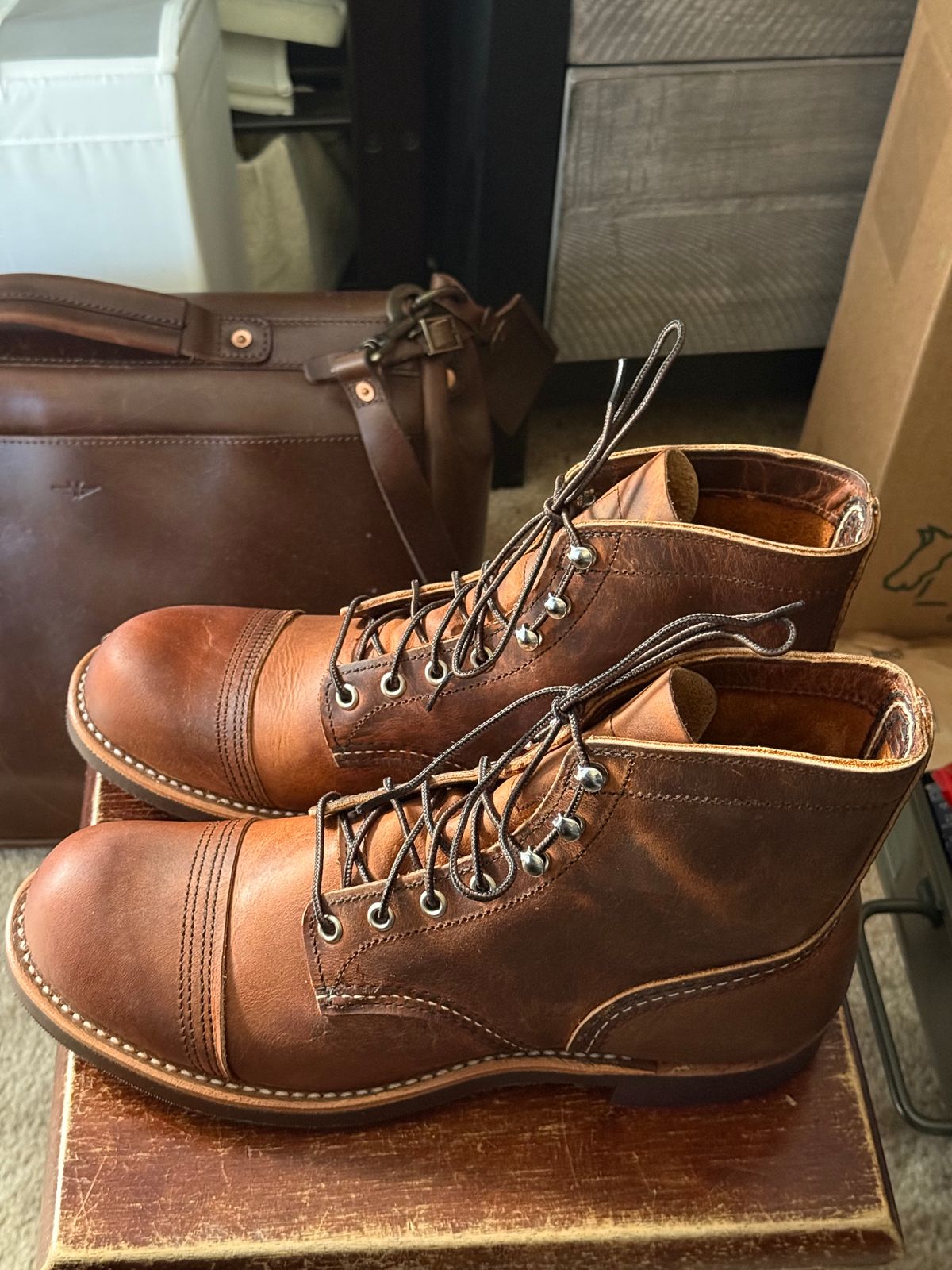Photo by HeritageWearingPatriot on July 1, 2026 of the Red Wing Iron Ranger in S.B. Foot Copper Rough and Tough.