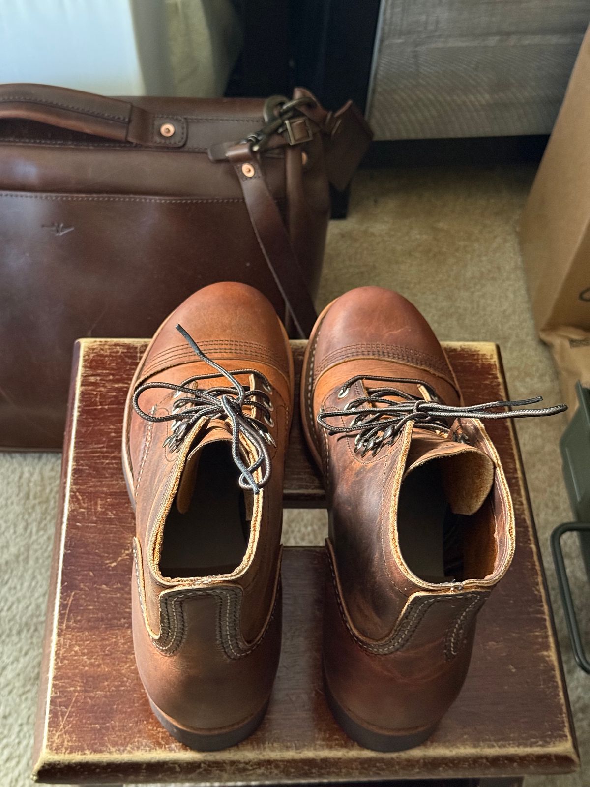 Photo by HeritageWearingPatriot on July 1, 2026 of the Red Wing Iron Ranger in S.B. Foot Copper Rough and Tough.