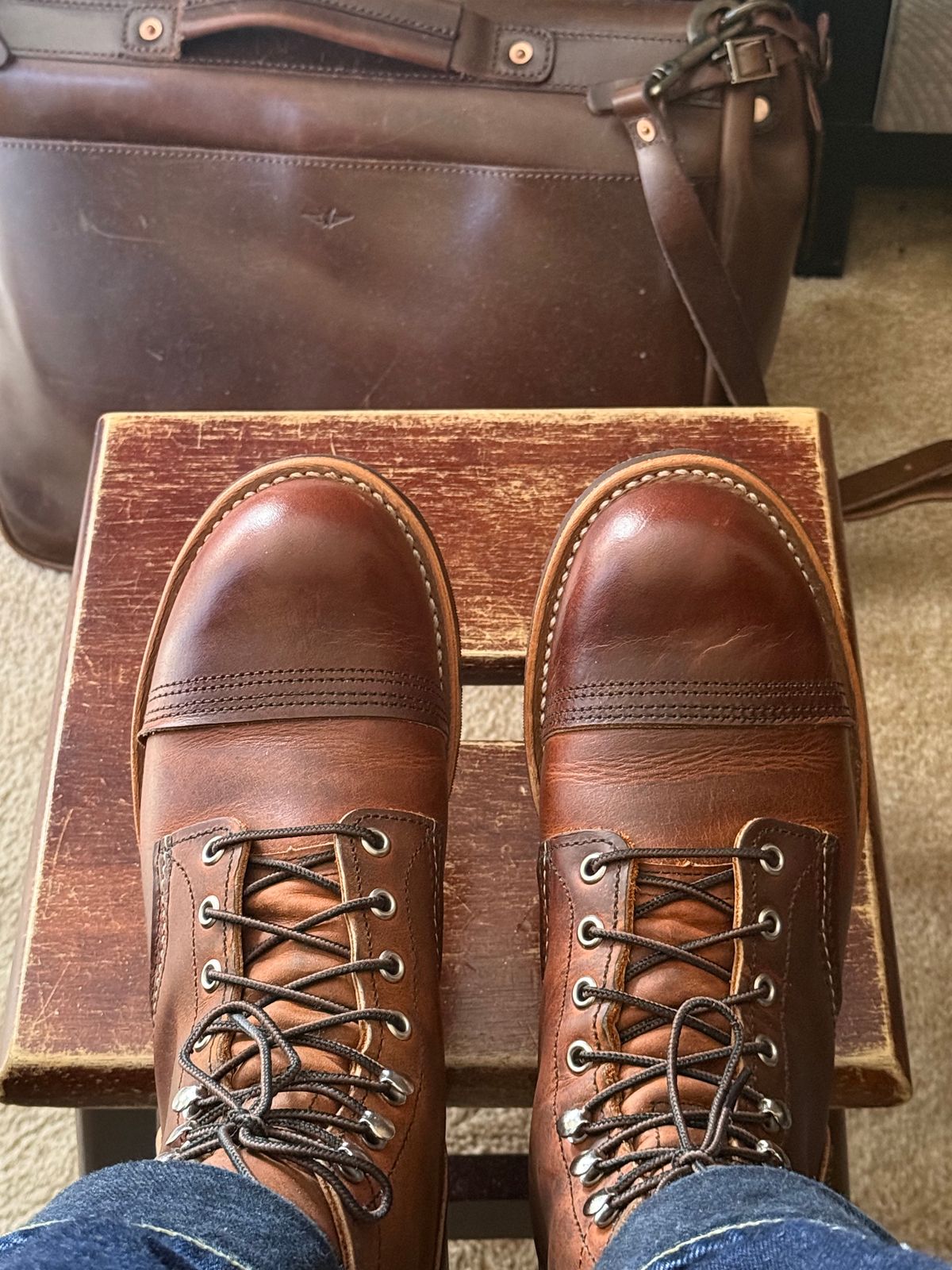 Photo by HeritageWearingPatriot on July 5, 2026 of the Red Wing Iron Ranger in S.B. Foot Copper Rough and Tough.