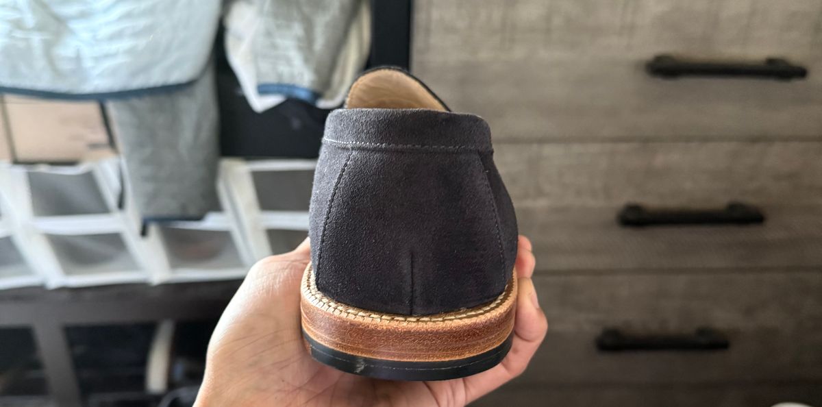 Photo by boots_4_me on June 11, 2025 of the Grant Stone Traveler Loafer in C.F. Stead Navy Janus Calf Suede.