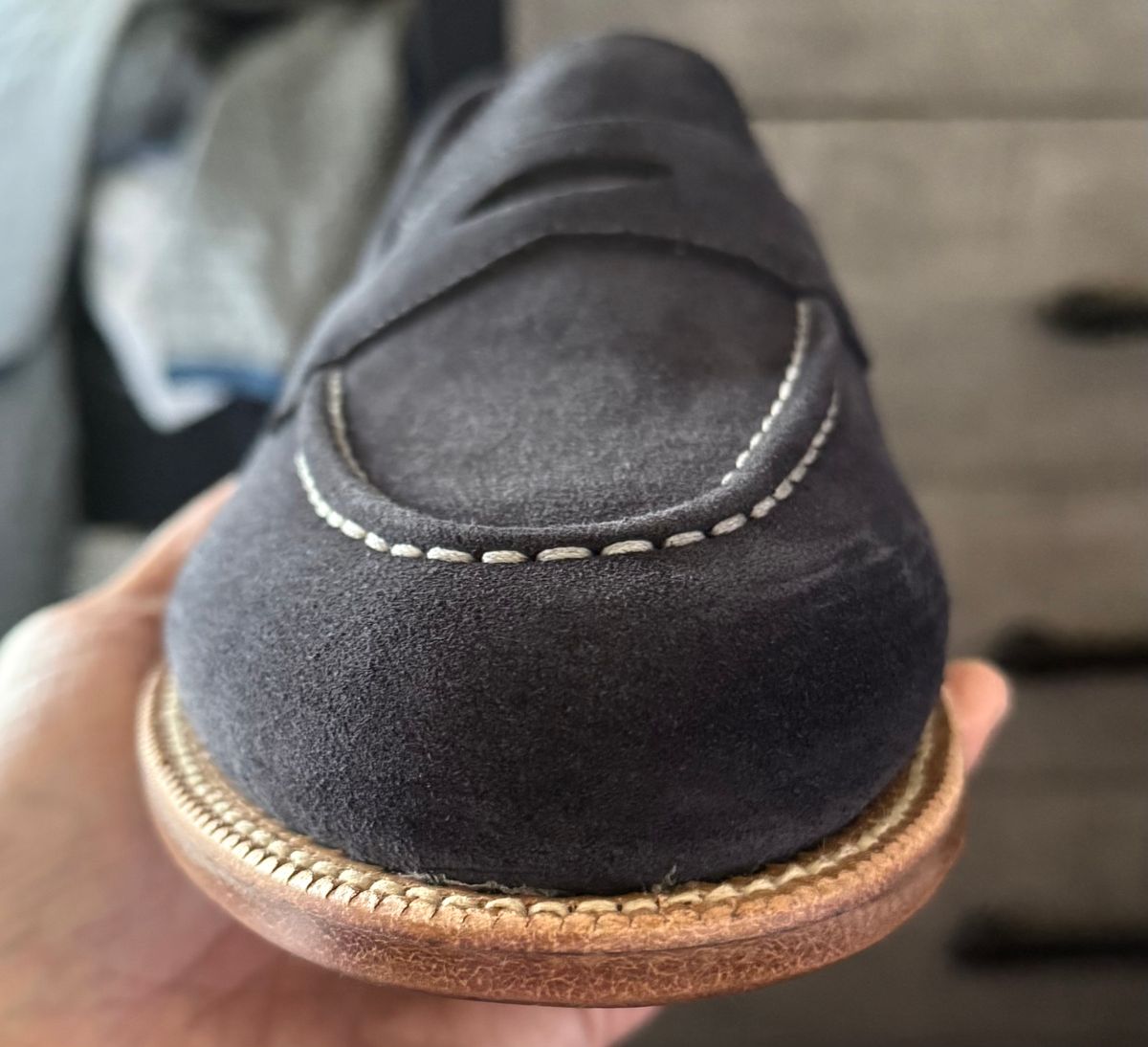 Photo by boots_4_me on June 11, 2025 of the Grant Stone Traveler Loafer in C.F. Stead Navy Janus Calf Suede.