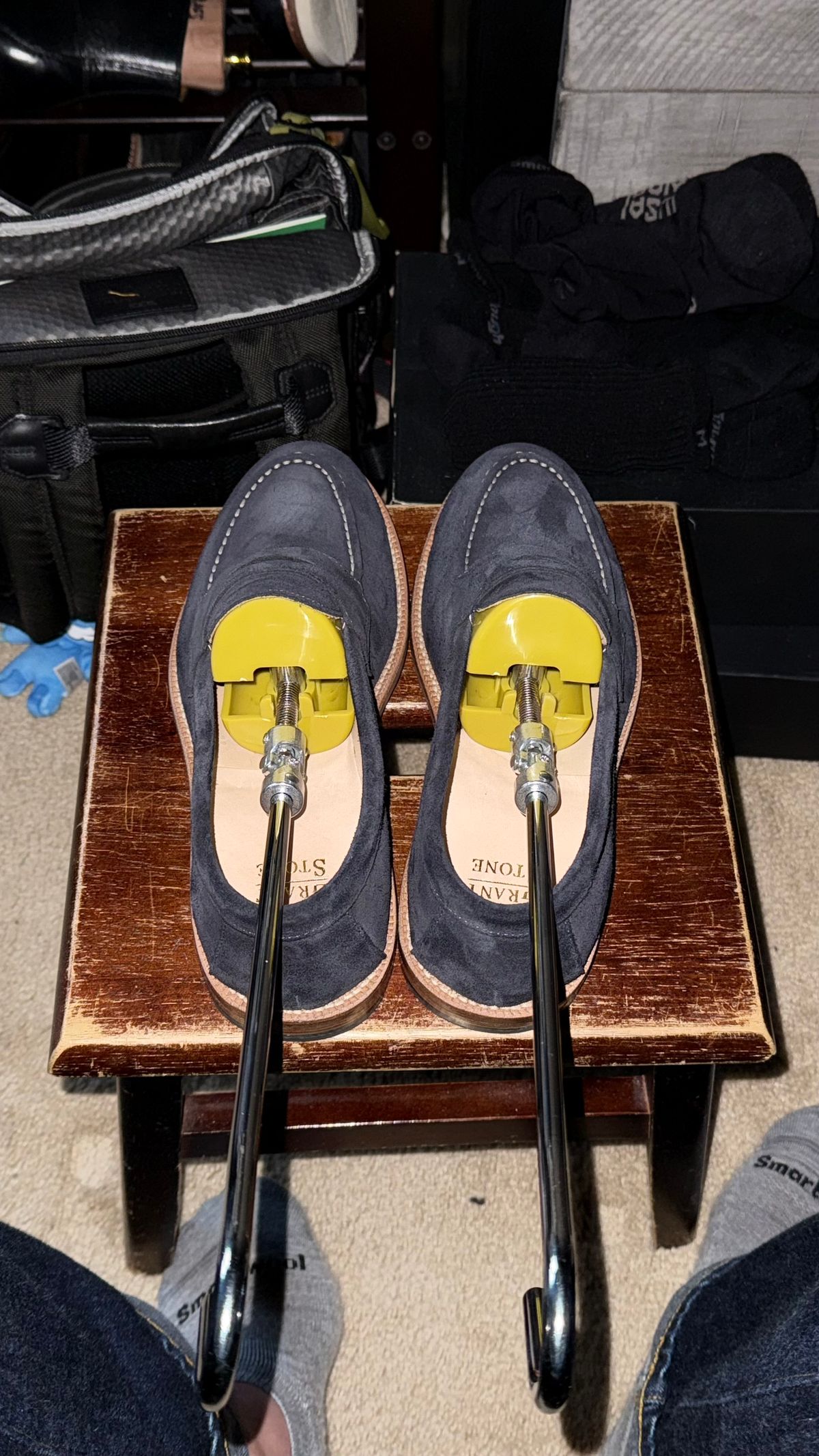 Photo by boots_4_me on June 17, 2025 of the Grant Stone Traveler Loafer in C.F. Stead Navy Janus Calf Suede.