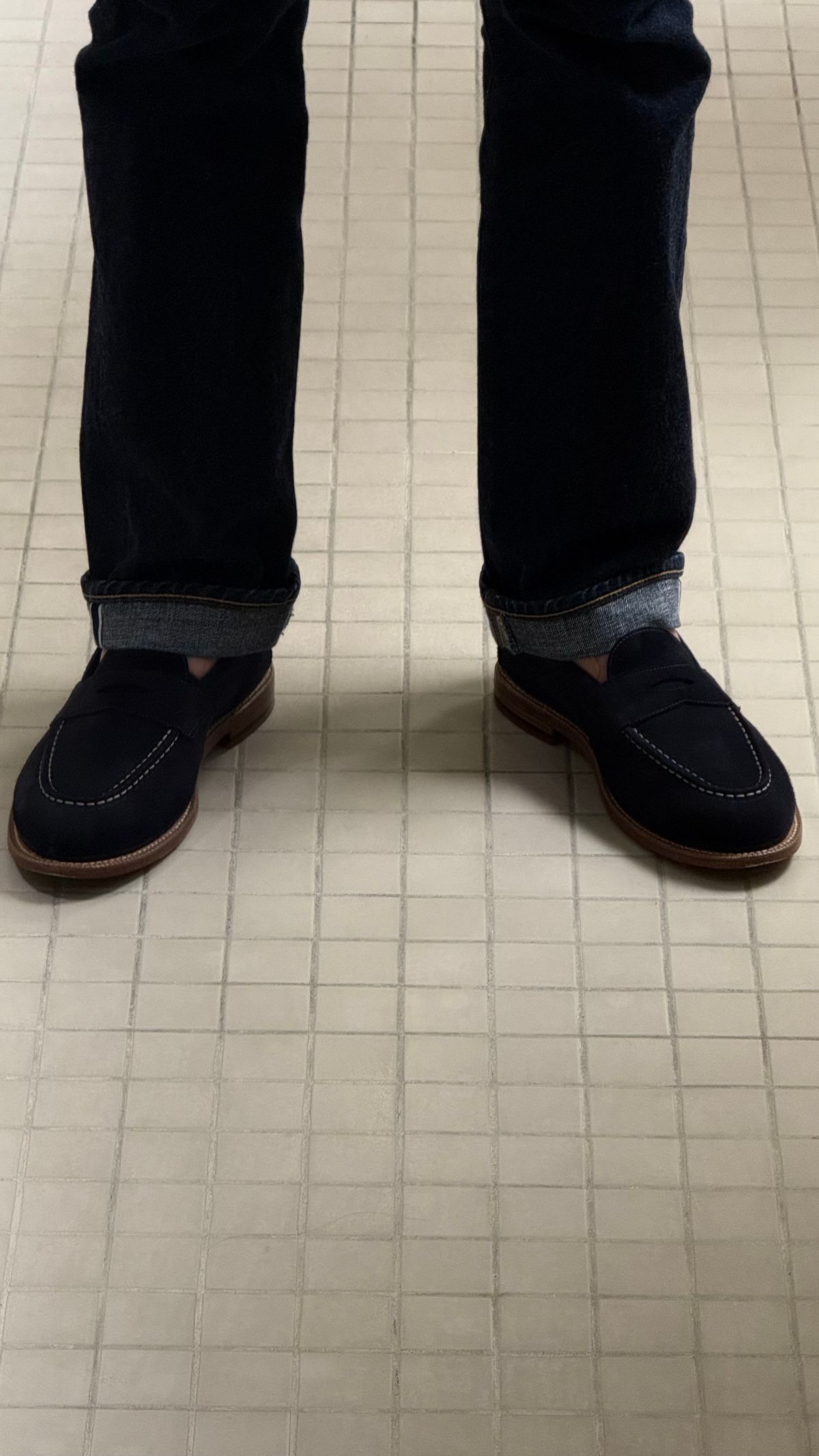 Photo by boots_4_me on June 20, 2025 of the Grant Stone Traveler Loafer in C.F. Stead Navy Janus Calf Suede.
