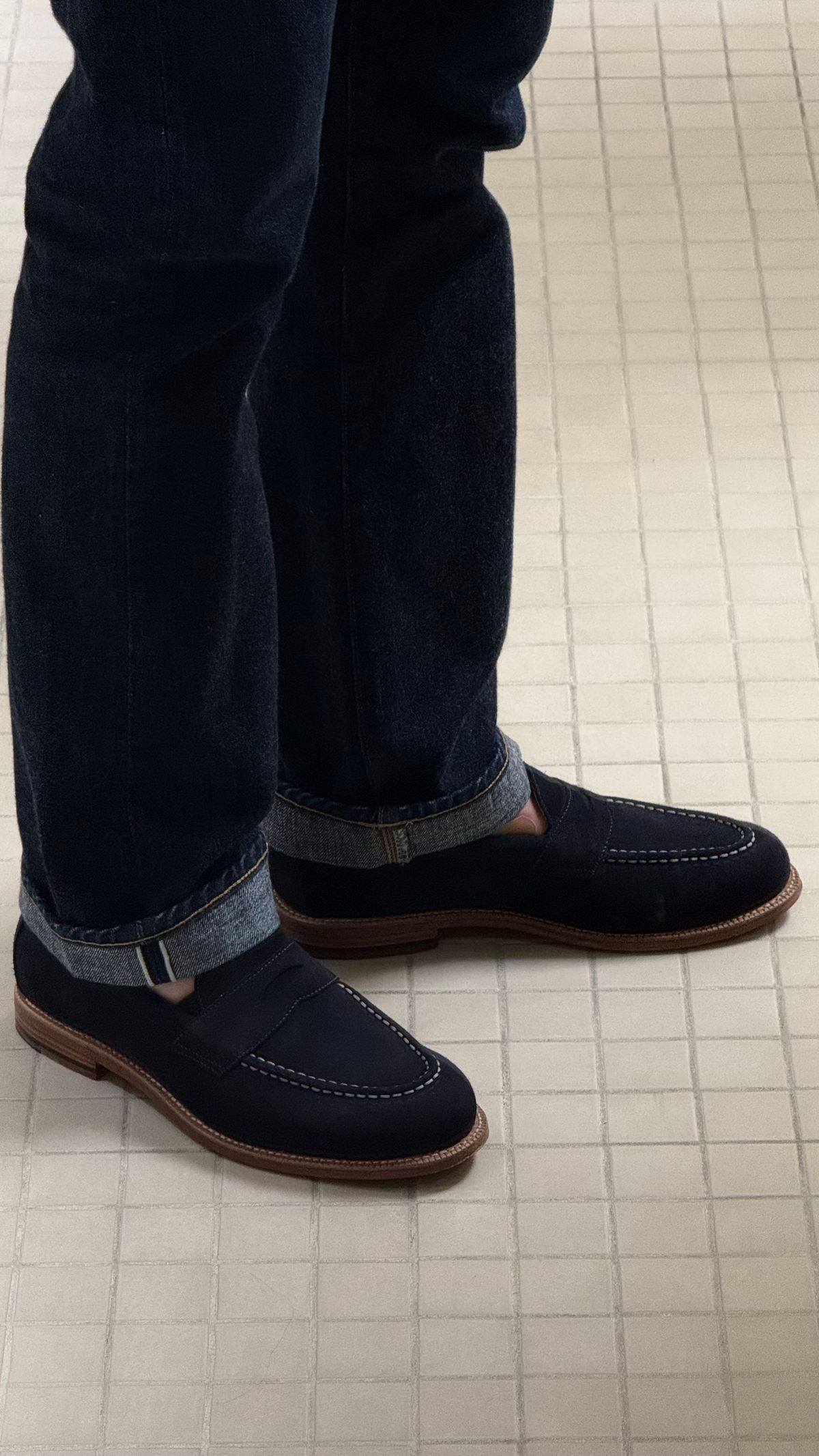 Photo by boots_4_me on June 20, 2025 of the Grant Stone Traveler Loafer in C.F. Stead Navy Janus Calf Suede.