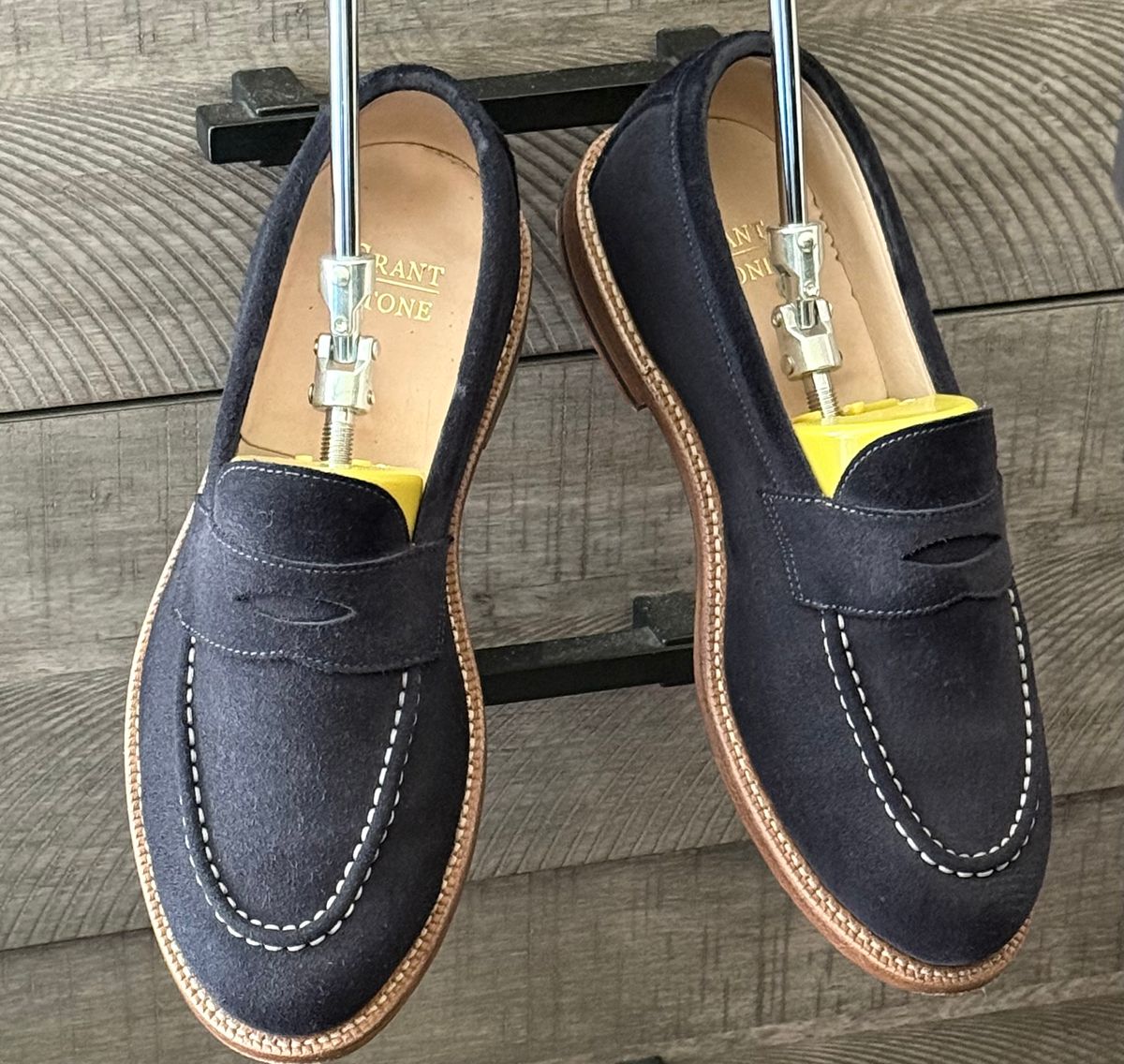 Photo by boots_4_me on July 5, 2025 of the Grant Stone Traveler Loafer in C.F. Stead Navy Janus Calf Suede.