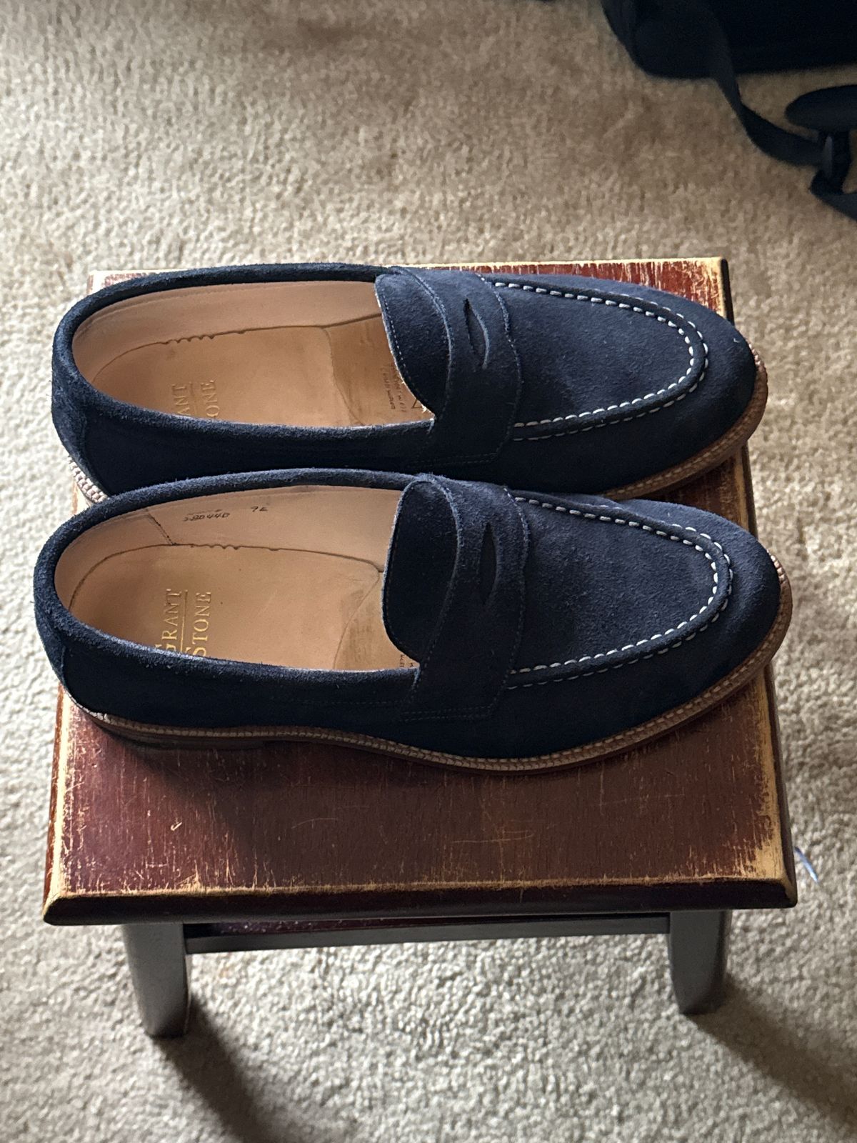 Photo by boots_4_me on July 8, 2025 of the Grant Stone Traveler Loafer in C.F. Stead Navy Janus Calf Suede.