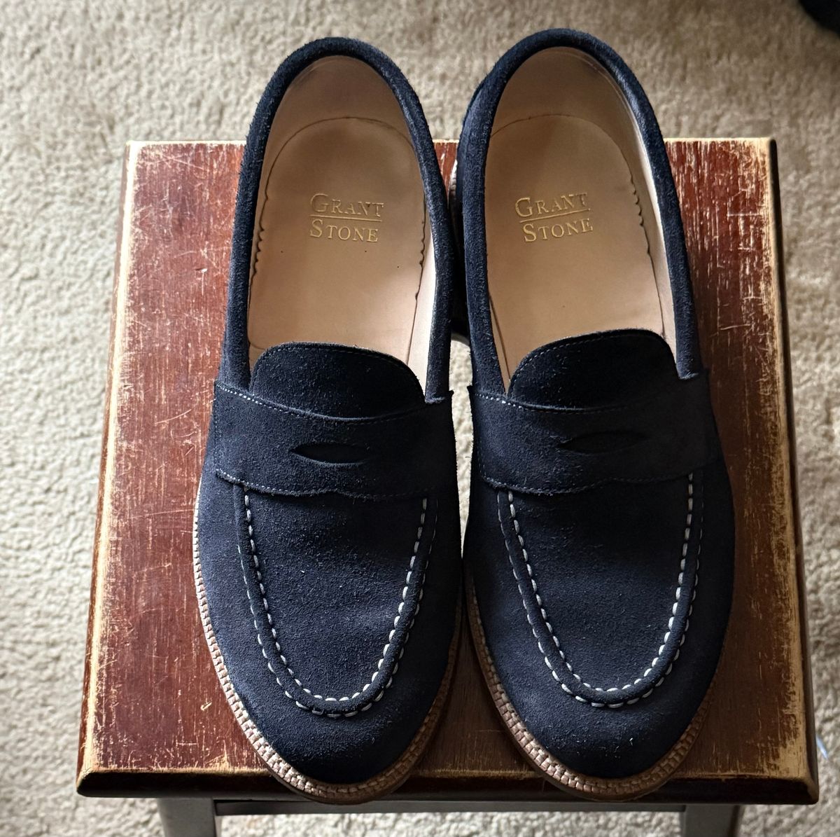 Photo by boots_4_me on July 8, 2025 of the Grant Stone Traveler Loafer in C.F. Stead Navy Janus Calf Suede.