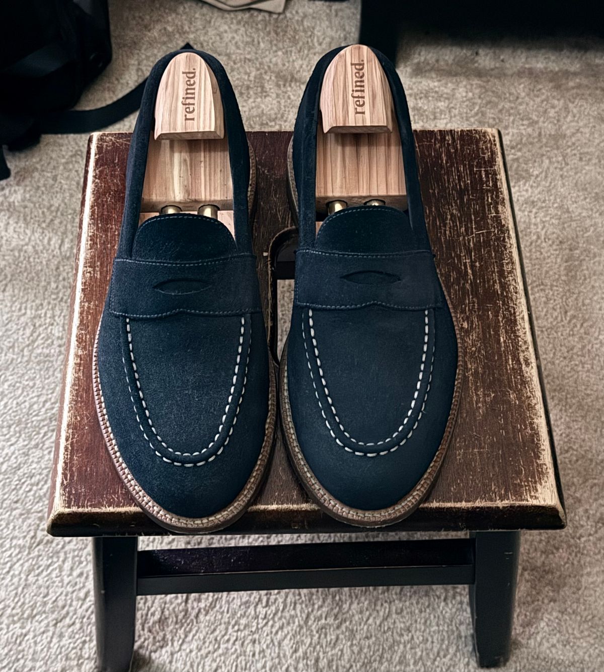 Photo by boots_4_me on September 24, 2025 of the Grant Stone Traveler Loafer in C.F. Stead Navy Janus Calf Suede.