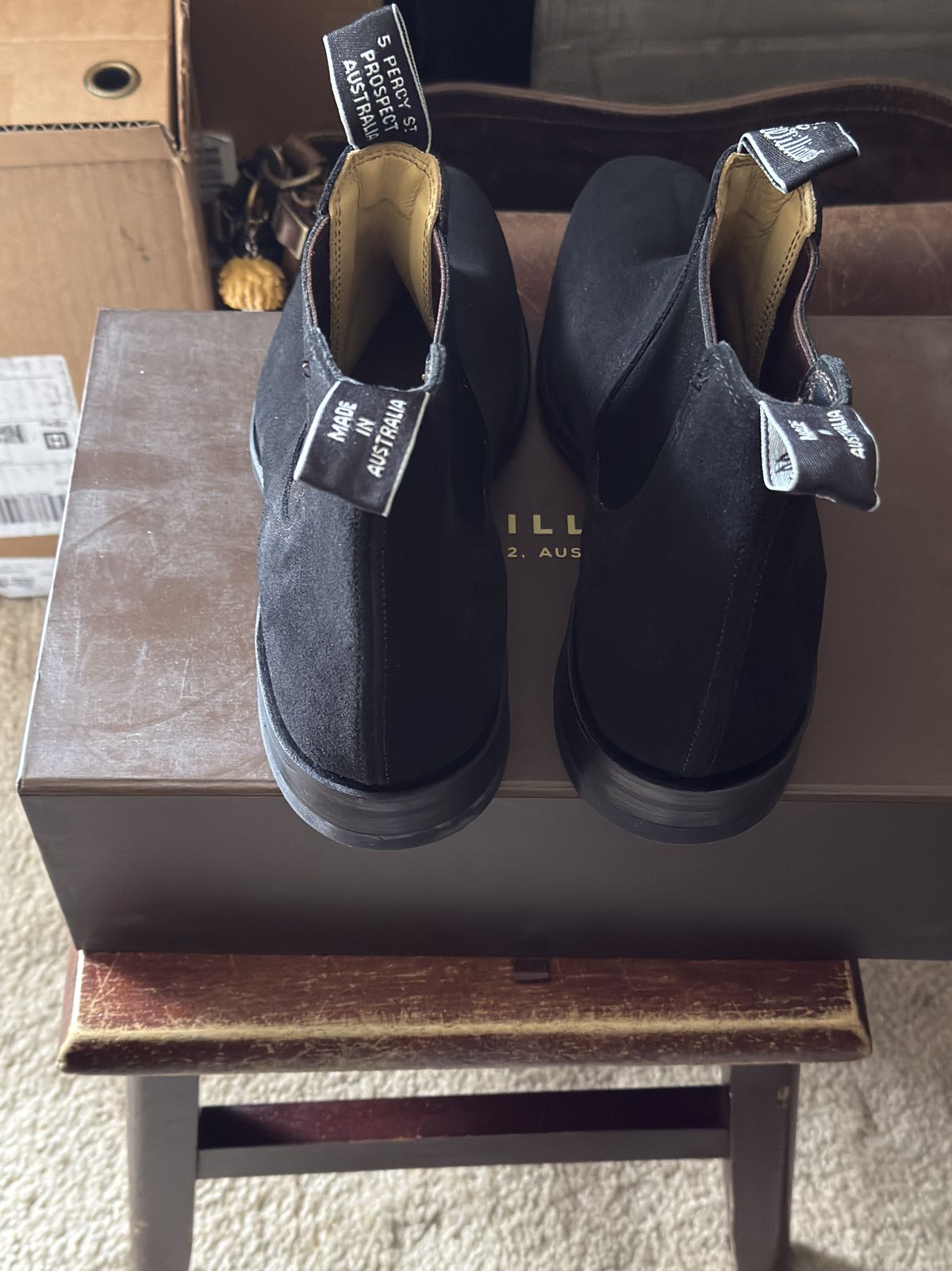 Photo by HeritageWearingPatriot on May 6, 2026 of the R.M. Williams Comfort Craftsman Boot in C.F. Stead Black Repello Calf Suede.