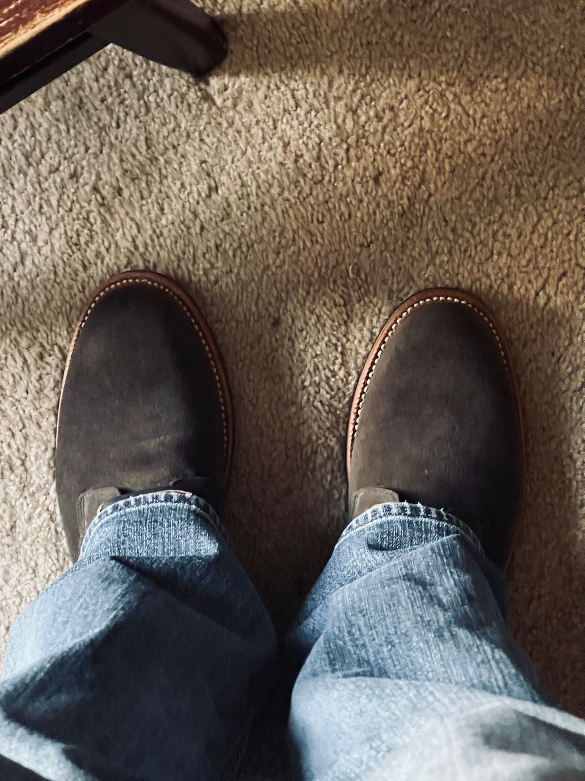 Photo by boots_4_me on September 6, 2024 of the Grant Stone Diesel Boot in C.F. Stead Loden Janus Calf Suede.