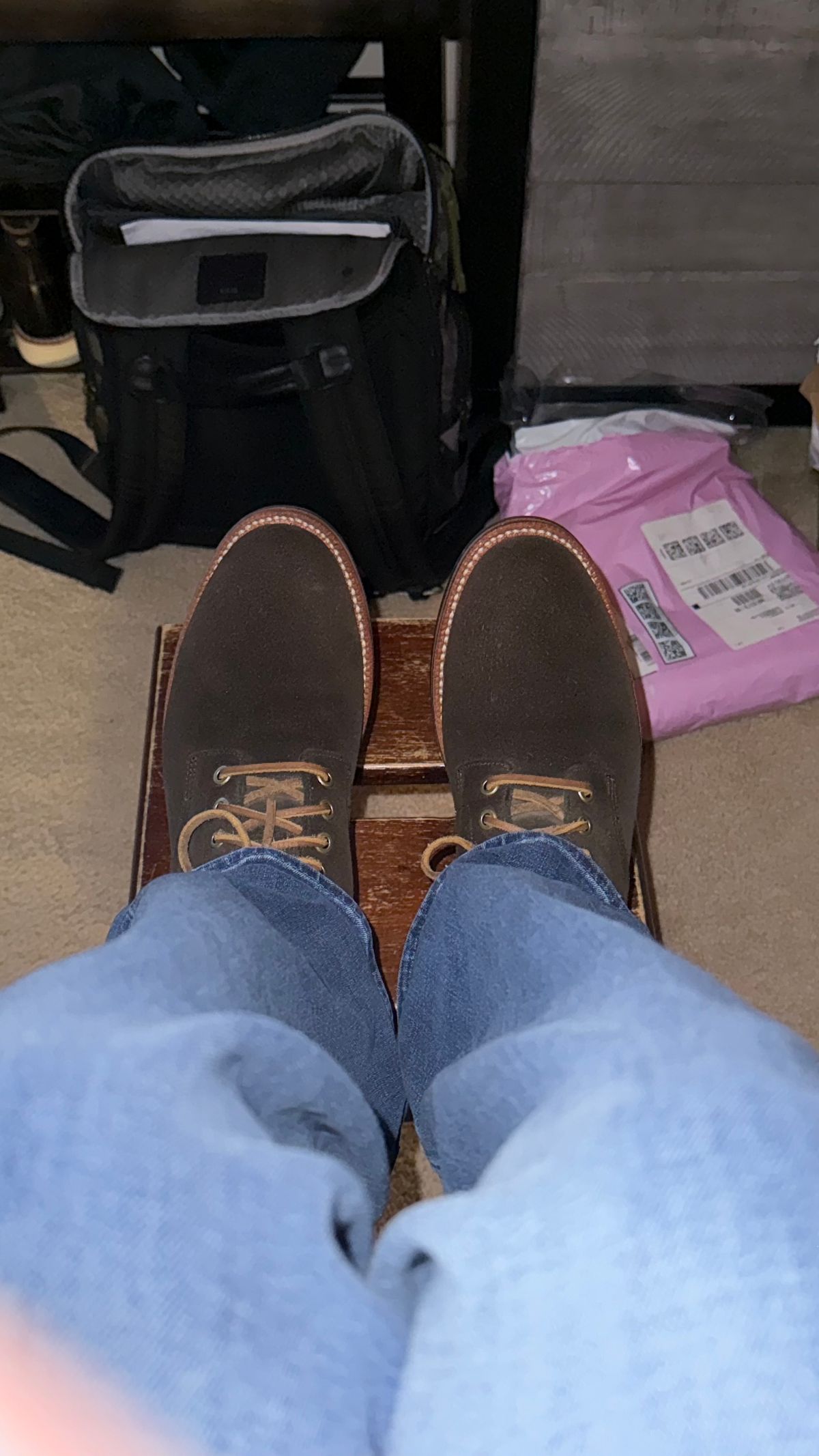 Photo by boots_4_me on January 21, 2025 of the Grant Stone Diesel Boot in C.F. Stead Loden Janus Calf Suede.